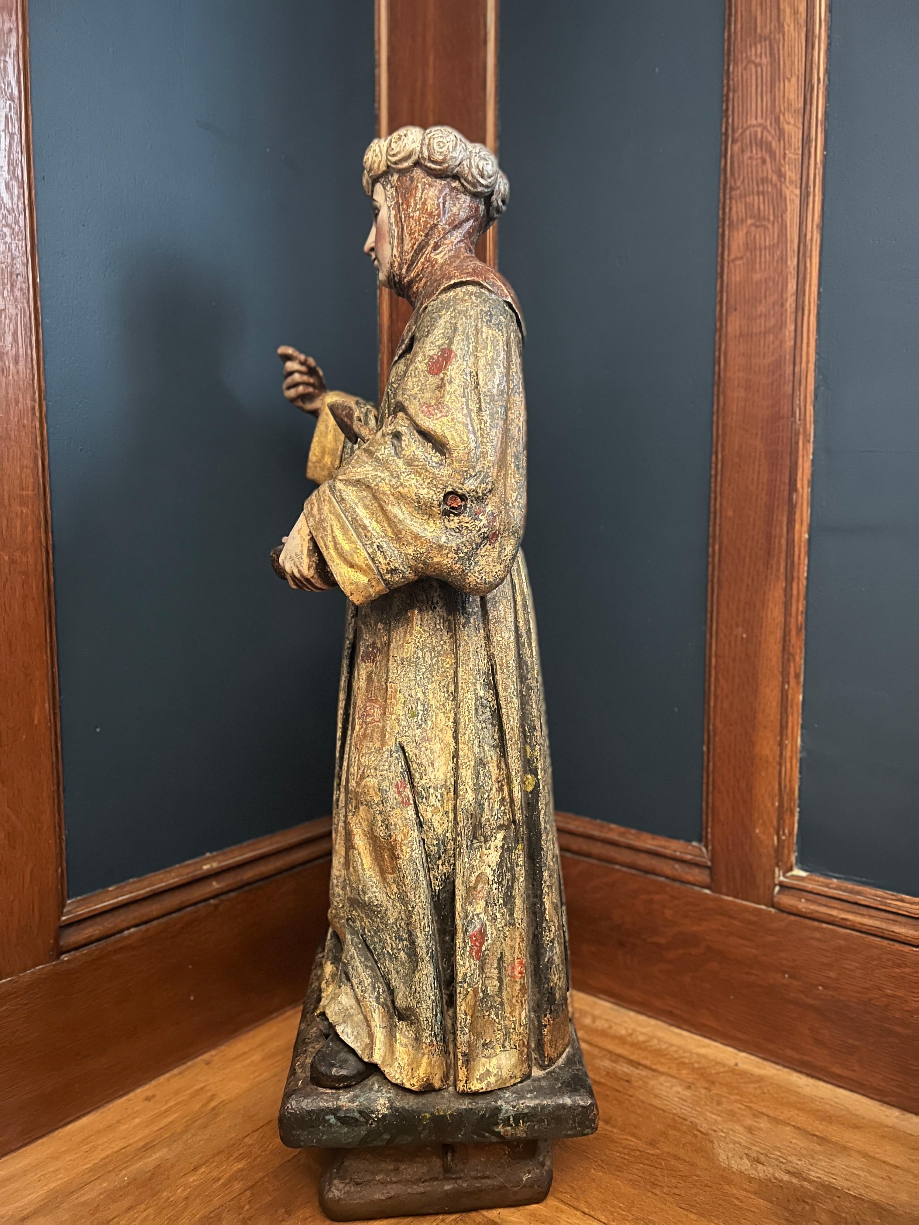 18th Century Spanish School Saint Ursula the Martyr Santos Sculpture, Glass Eyes 4