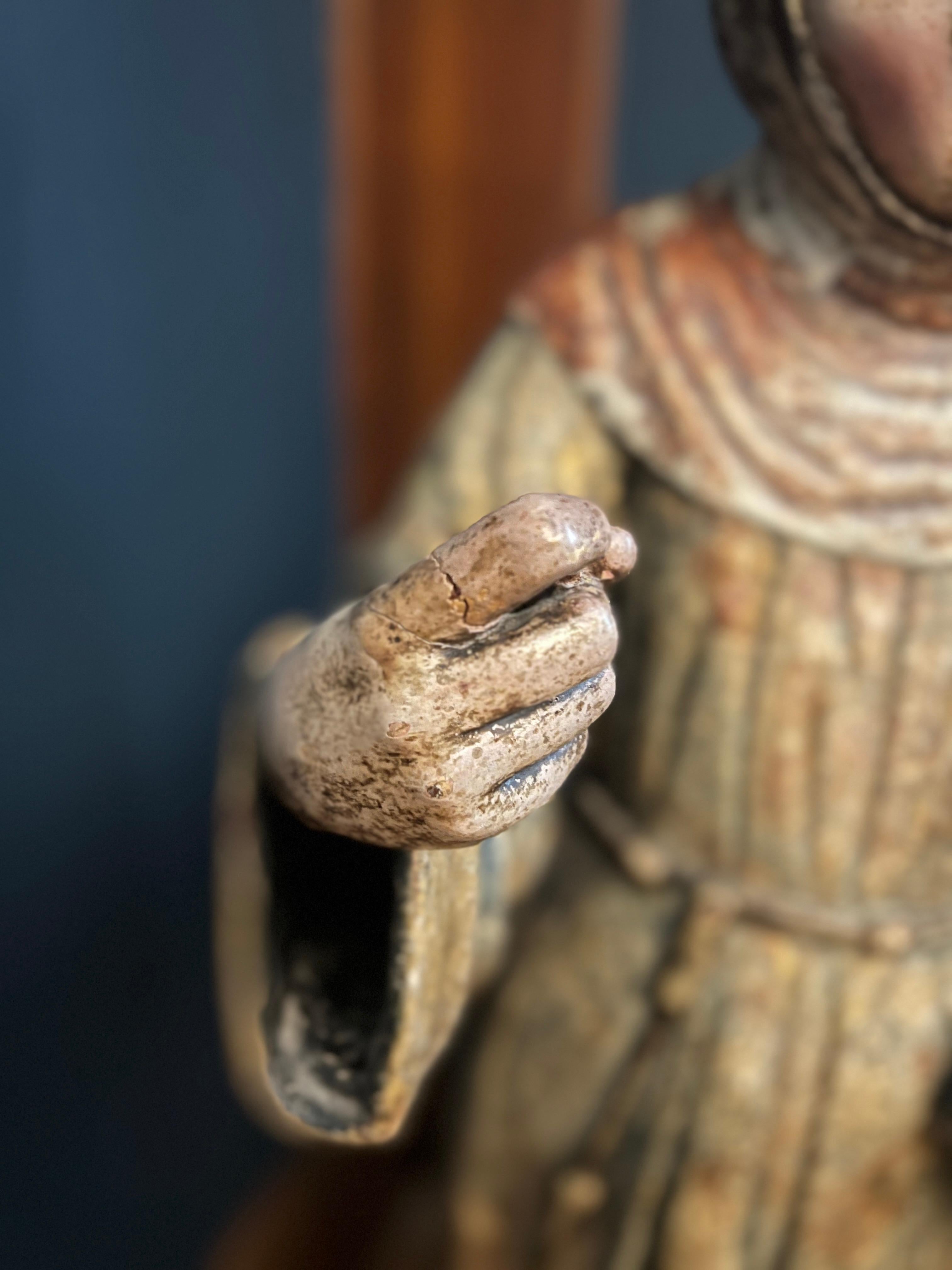 18th Century Spanish School Saint Ursula the Martyr Santos Sculpture, Glass Eyes 6