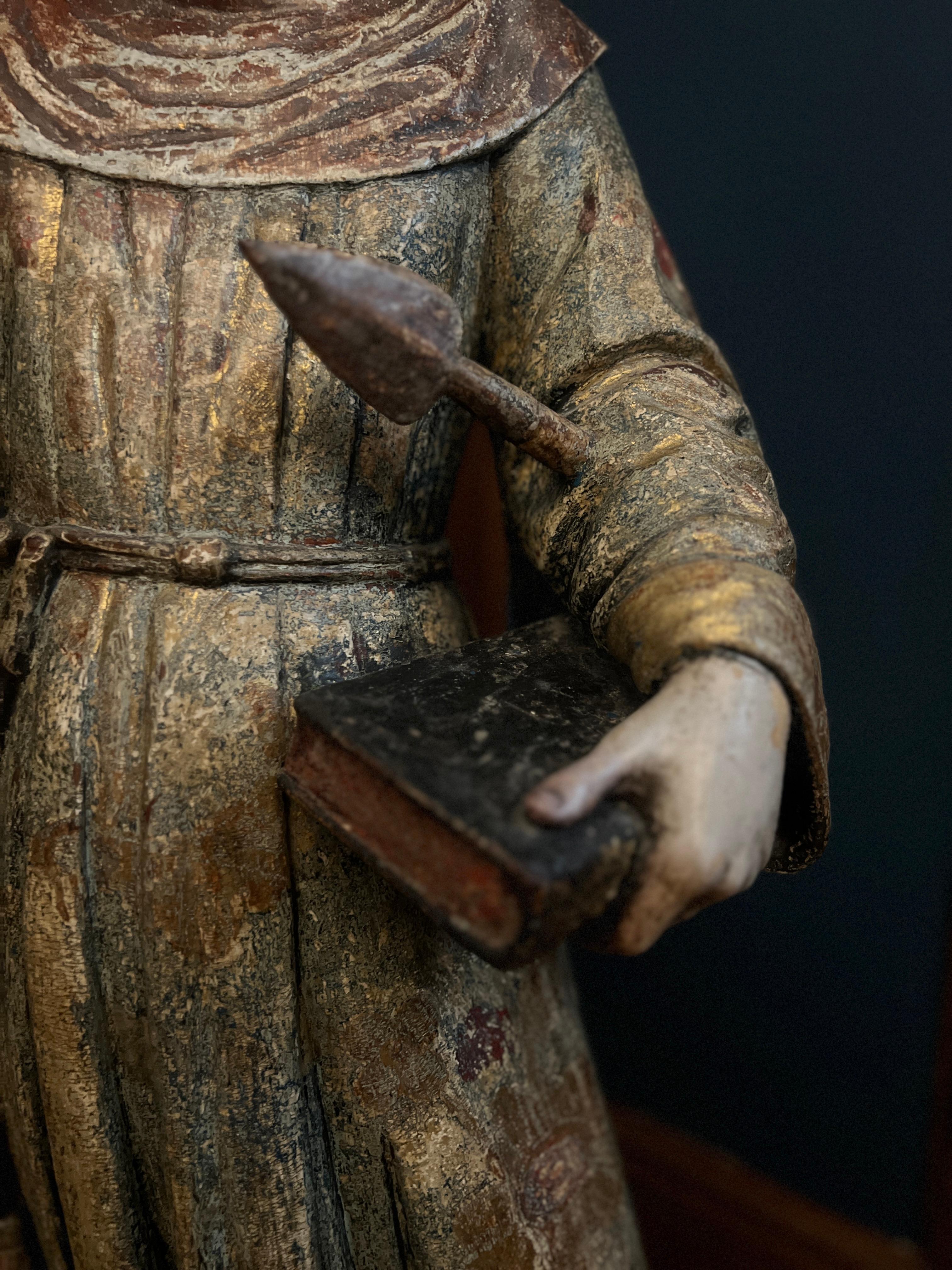 18th Century and Earlier 18th Century Spanish School Saint Ursula the Martyr Santos Sculpture, Glass Eyes