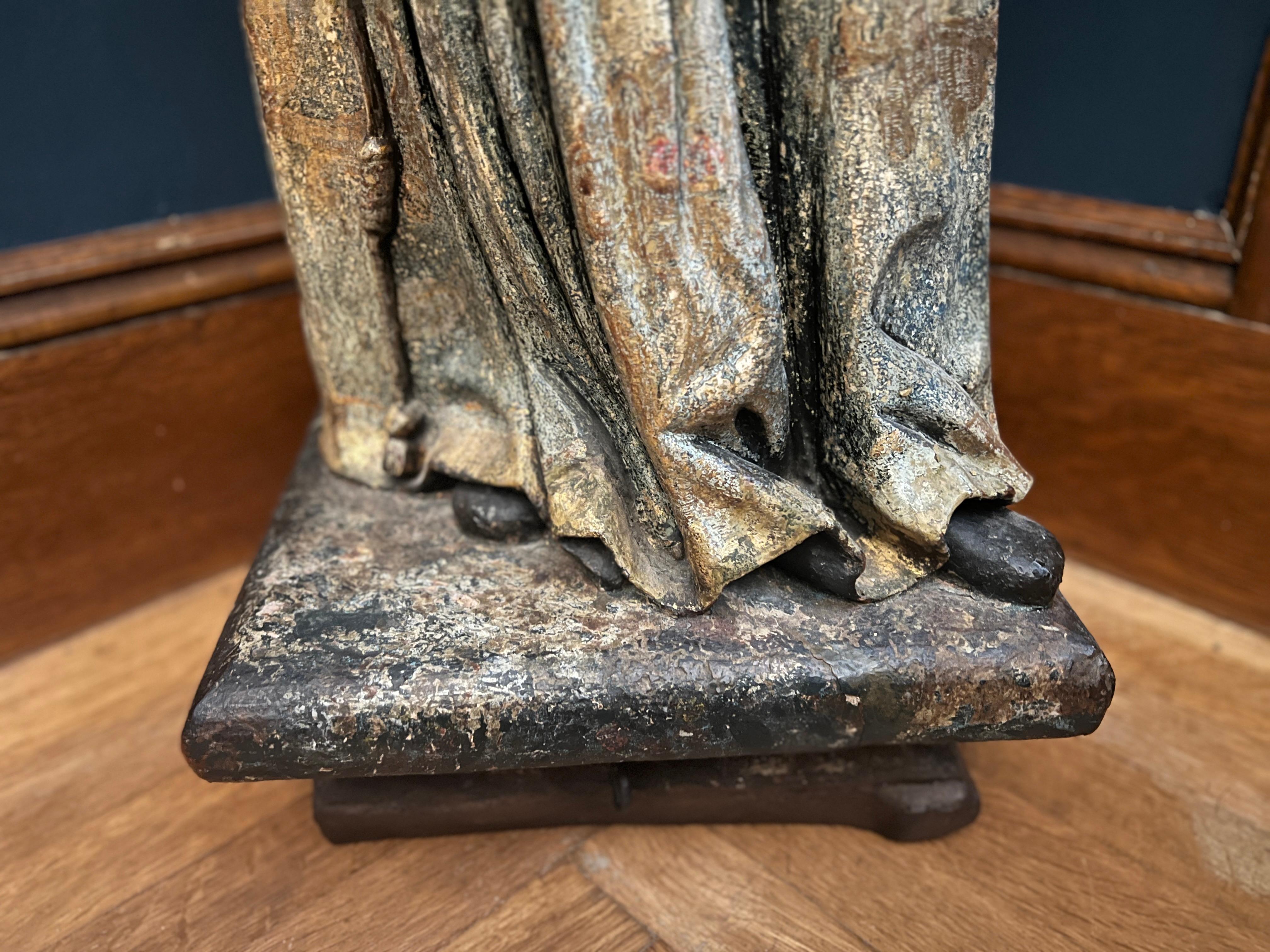 18th Century Spanish School Saint Ursula the Martyr Santos Sculpture, Glass Eyes 1