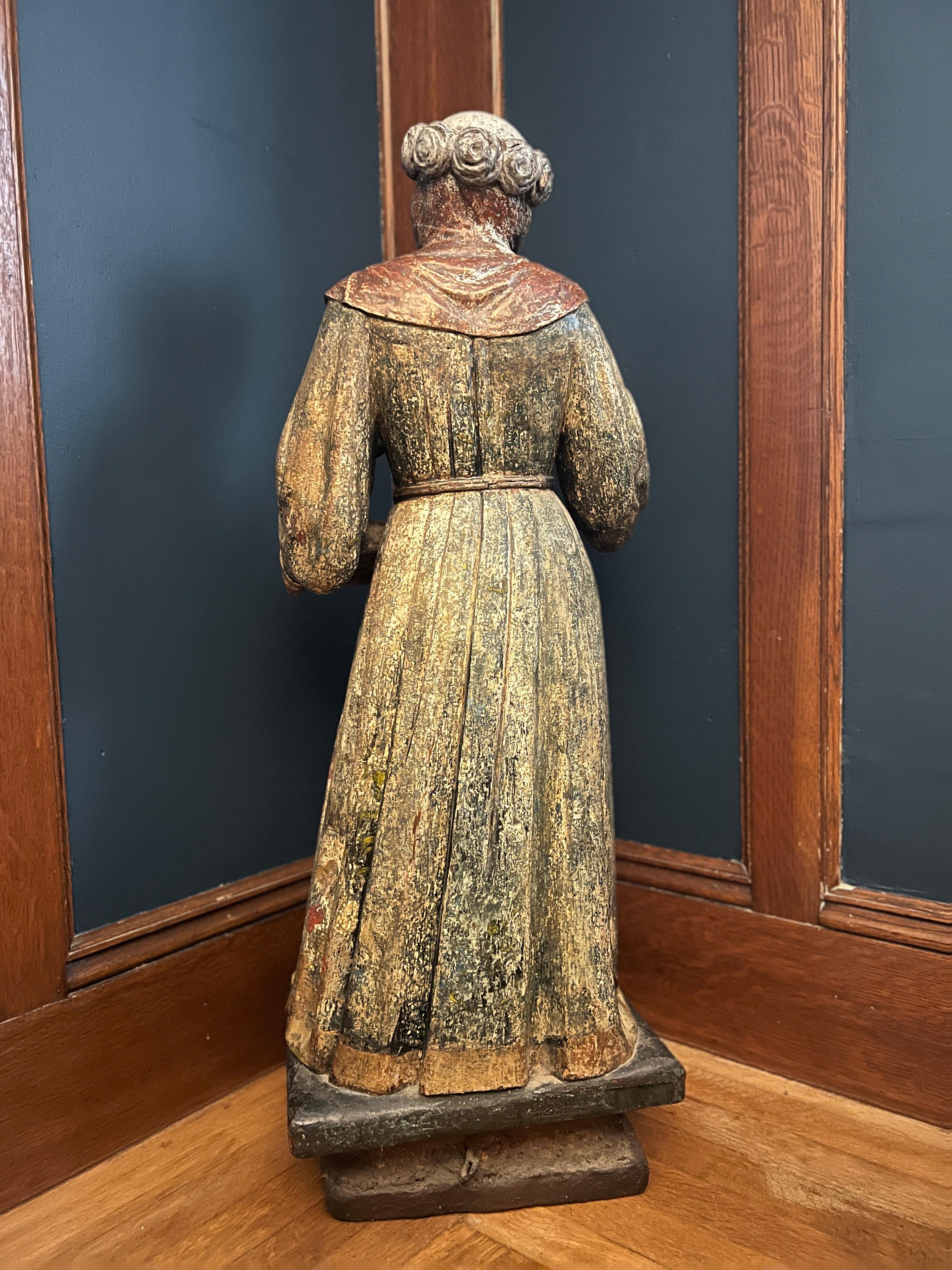 18th Century Spanish School Saint Ursula the Martyr Santos Sculpture, Glass Eyes 3