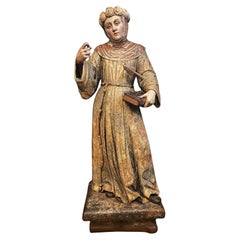 18th Century Spanish School Saint Ursula the Martyr Santos Sculpture, Glass Eyes