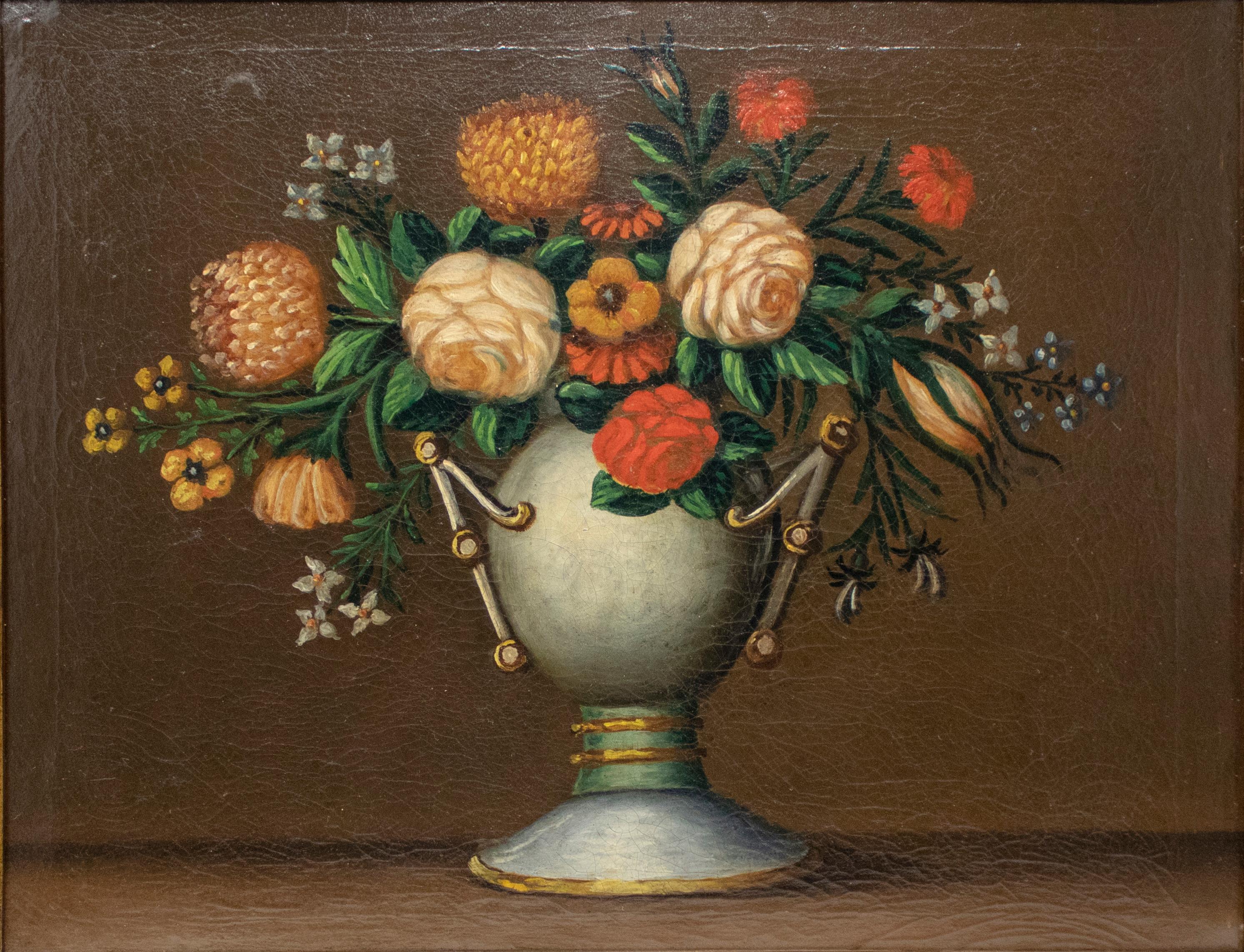 18th century Spanish school still life flowers oil on canvas painting.

Dimensions with frame: 44.5 x 54 x .2.5.