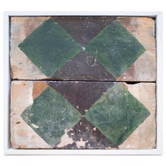 18th Century Spanish Set of 2 Hand Painted Ceramic Terracotta Tiles