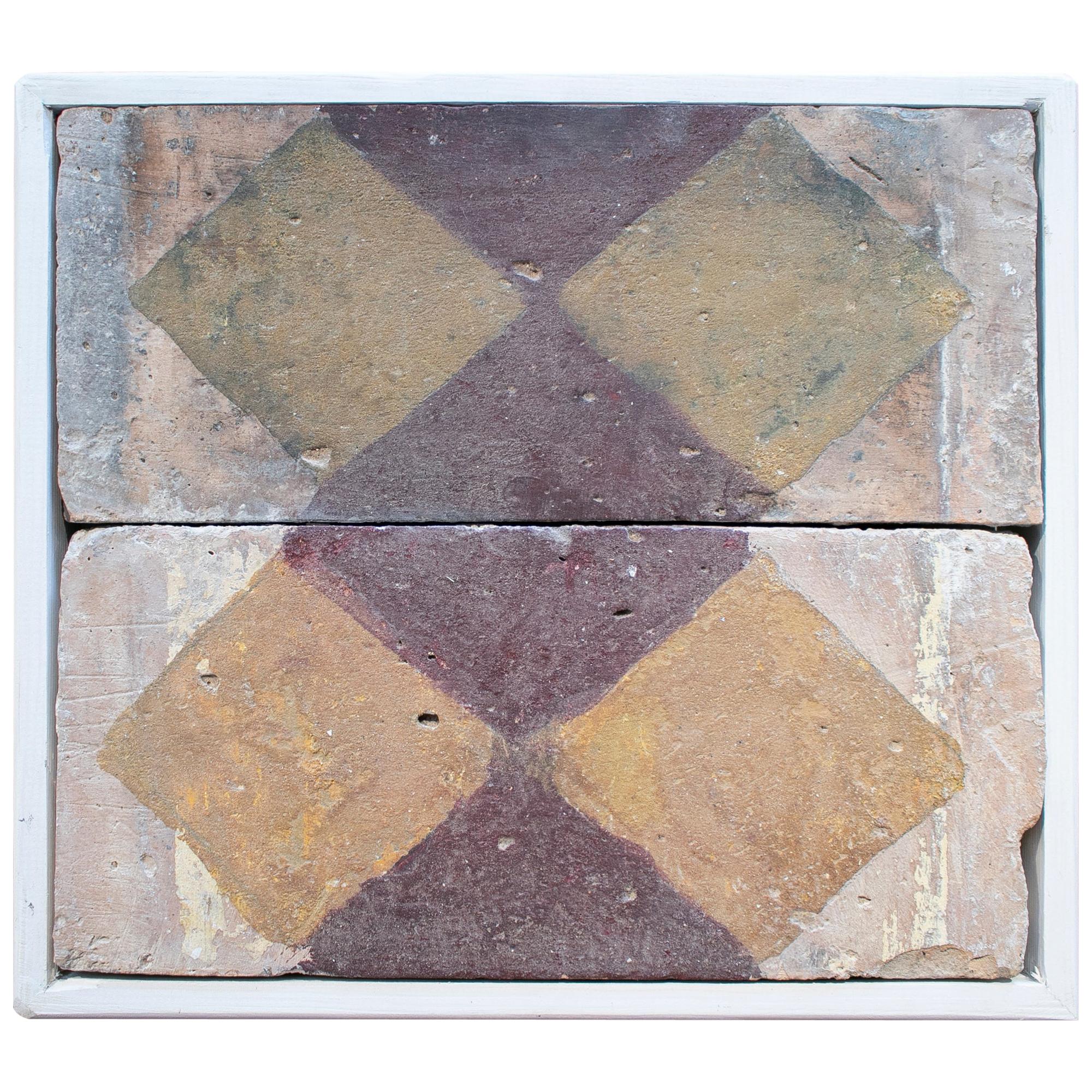 18th Century Spanish Set of 2 Hand Painted Ceramic Terracotta Tiles at
