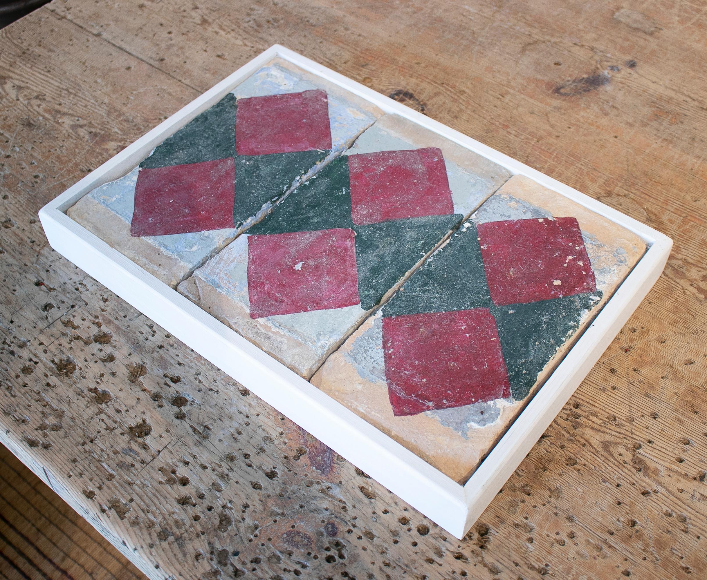 18th Century Spanish Set of 3 Hand Painted Ceramic Terracotta Tiles 1