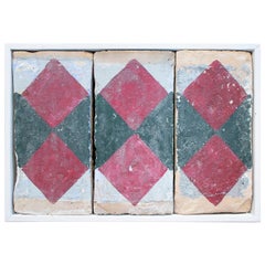 18th Century Spanish Set of 3 Hand Painted Ceramic Terracotta Tiles