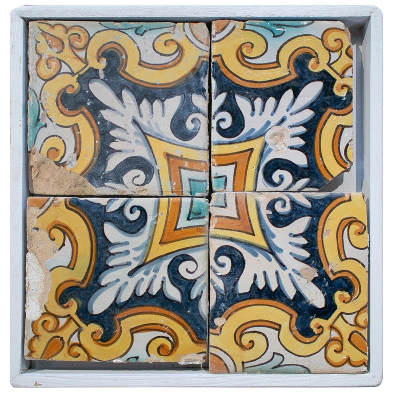 Framed Ornamental Glazed Ceramic Tiles, Spanish Ceramic Tile