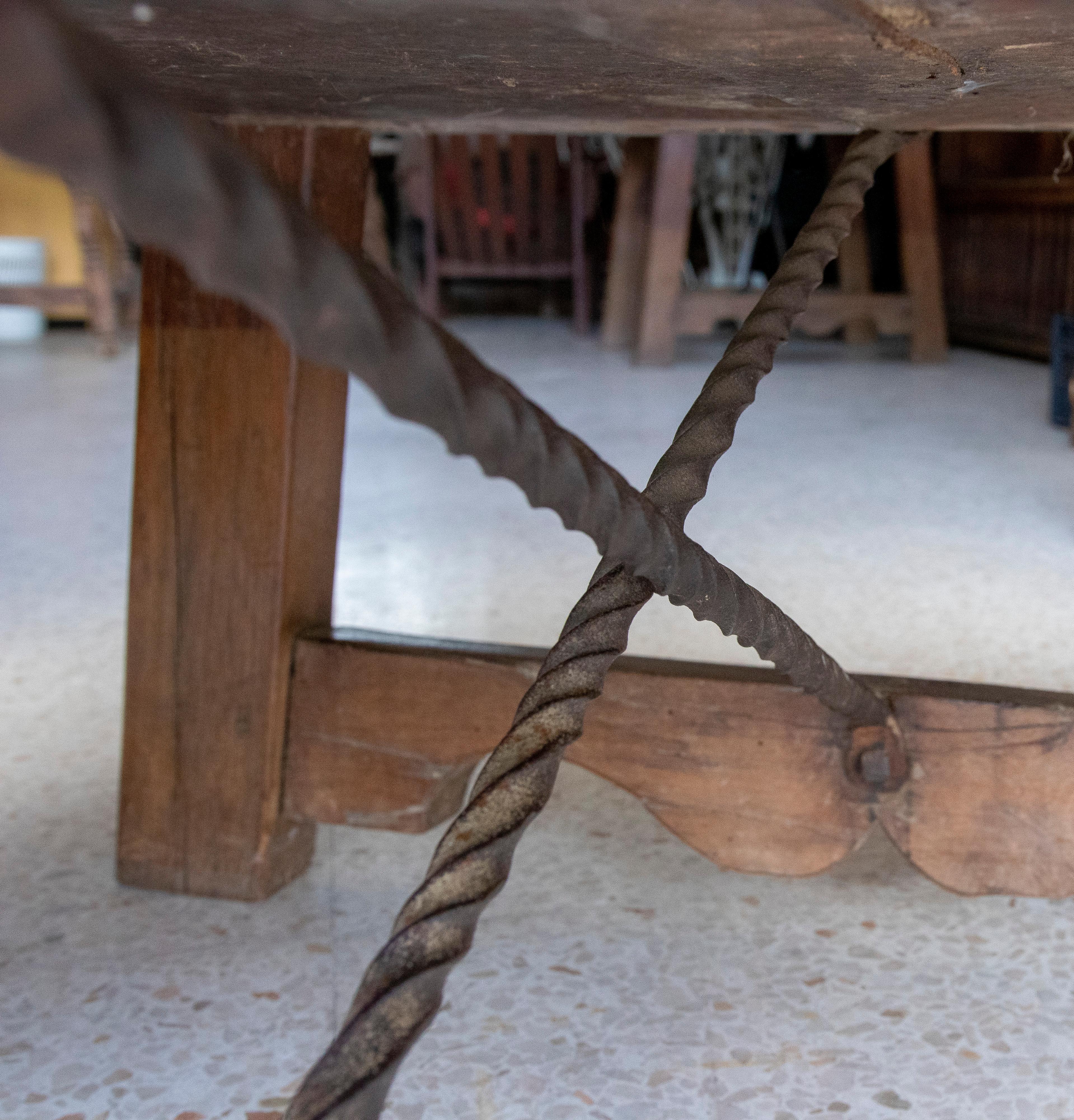18th Century Spanish Side Table with Drawer and Iron Joining Legs For Sale 10