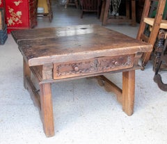 18th Century Spanish Side Table with Drawer and Iron Joining Legs
