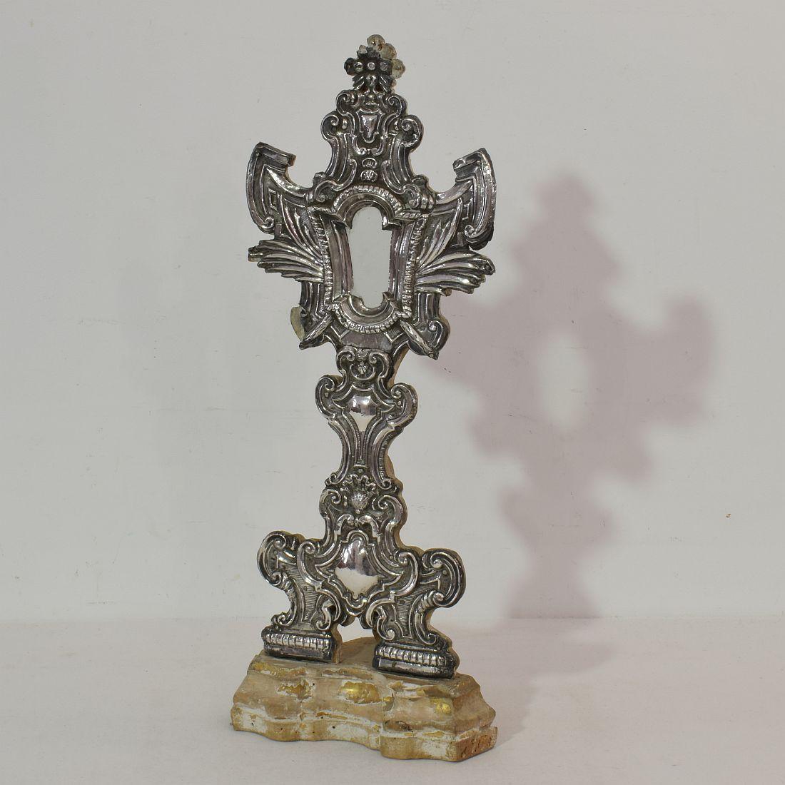 18th Century Spanish Silver on Wood Baroque Reliquary For Sale 6