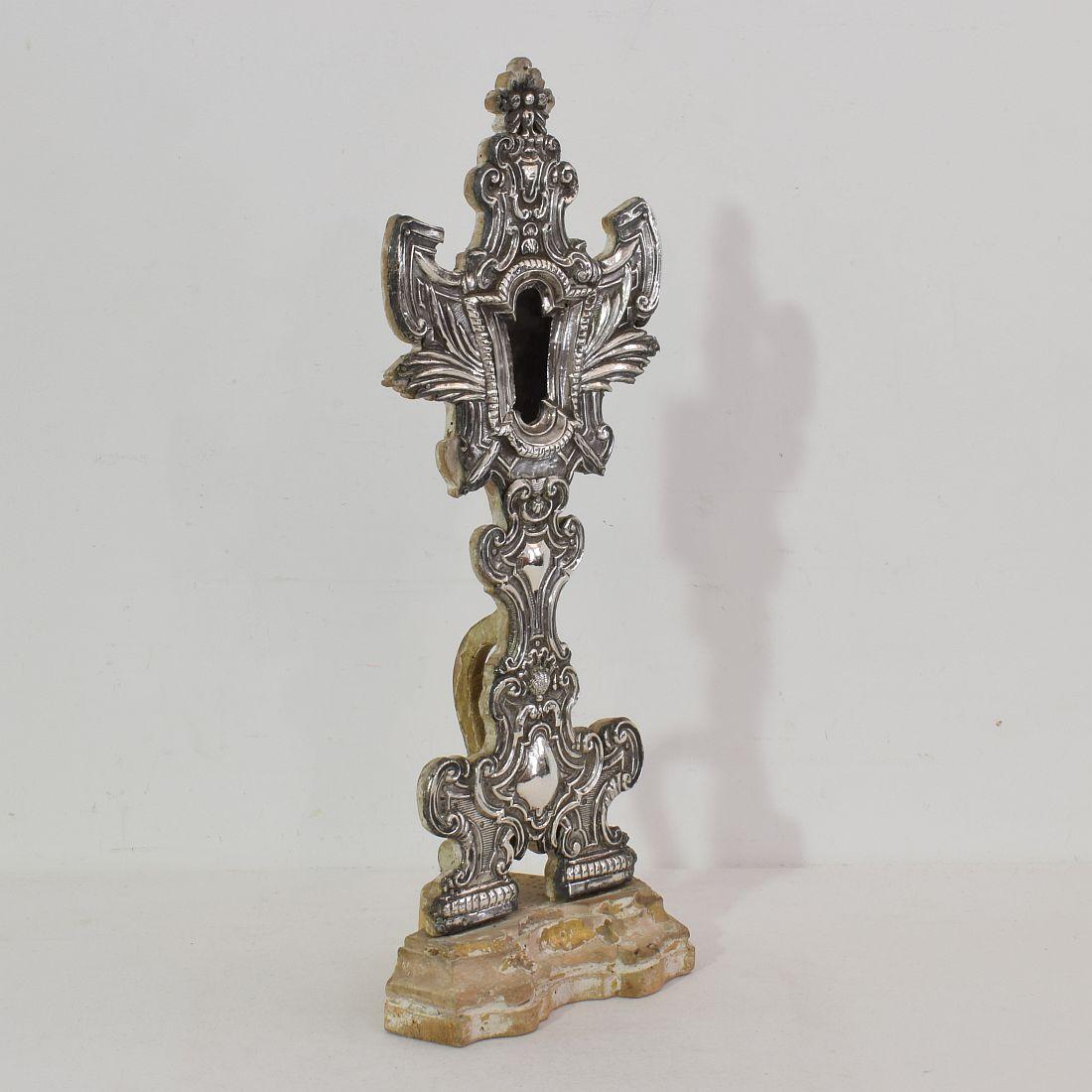 18th Century and Earlier 18th Century Spanish Silver on Wood Baroque Reliquary For Sale