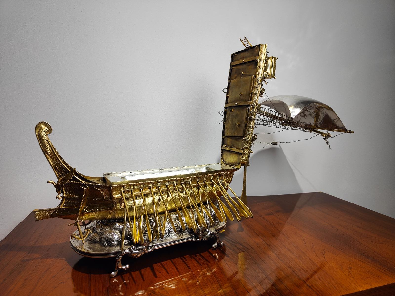 Spanisches silbernes römisches Bireme-Automatikschiff „ Nef“ aus dem 18. Jahrhundert 7