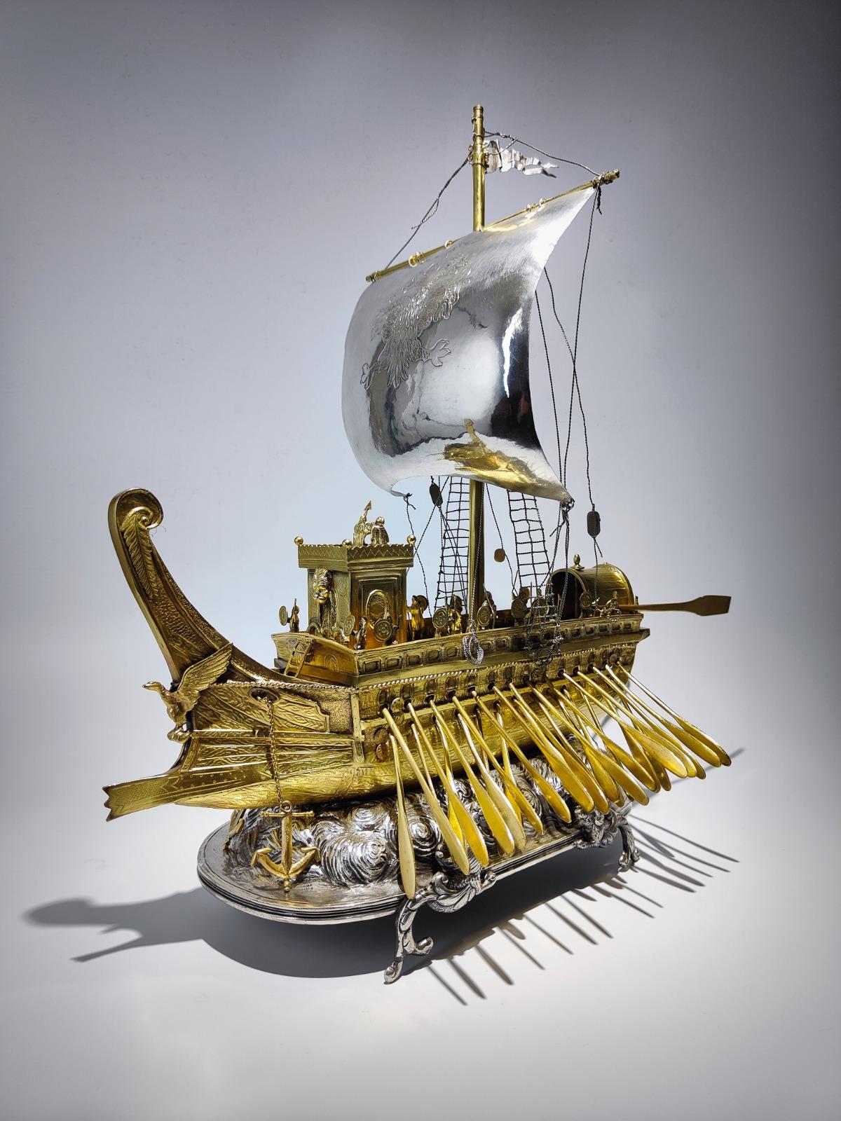 Spanisches silbernes römisches Bireme-Automatikschiff „ Nef“ aus dem 18. Jahrhundert 8