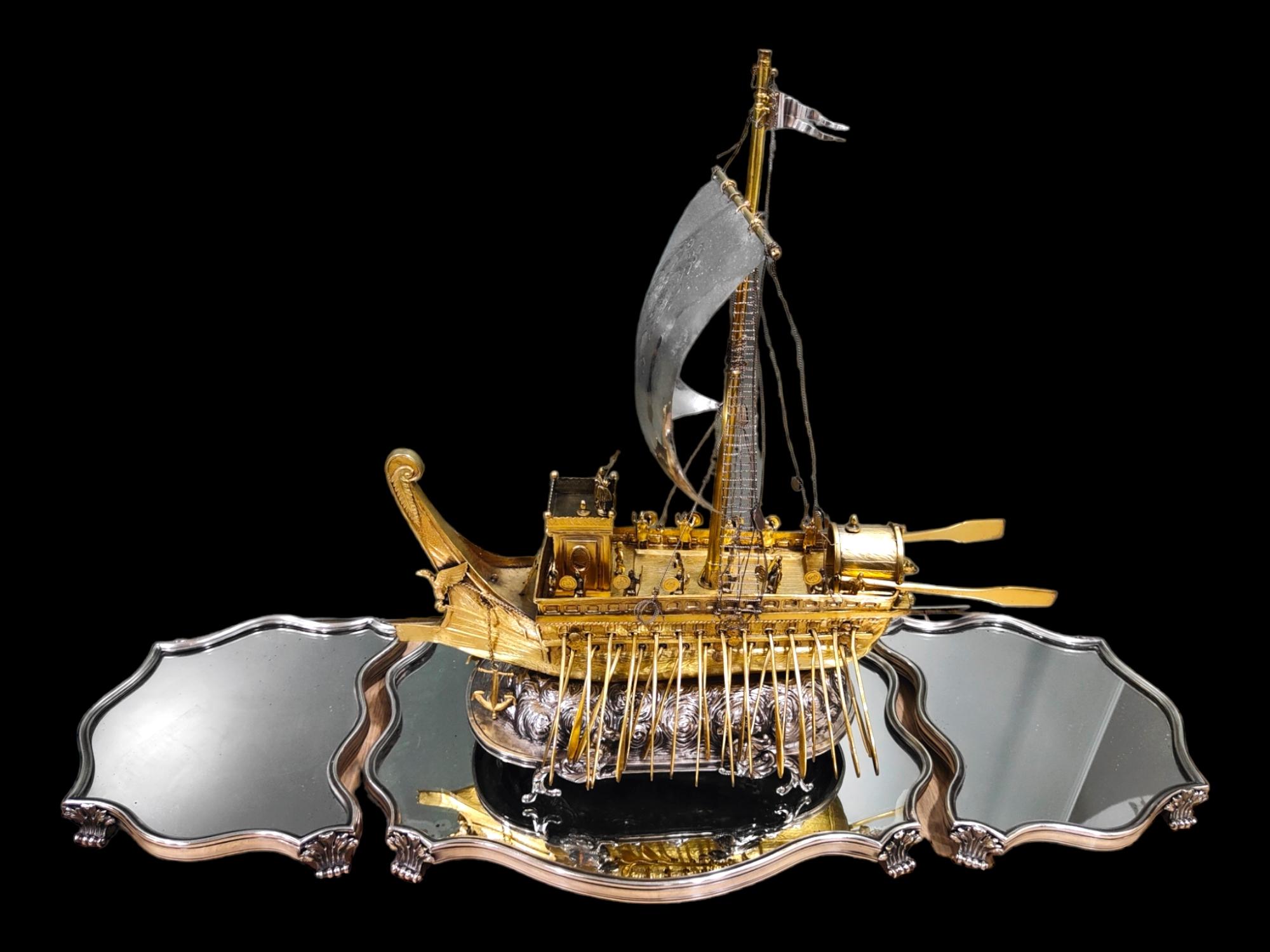 Spanisches silbernes römisches Bireme-Automatikschiff „ Nef“ aus dem 18. Jahrhundert 11