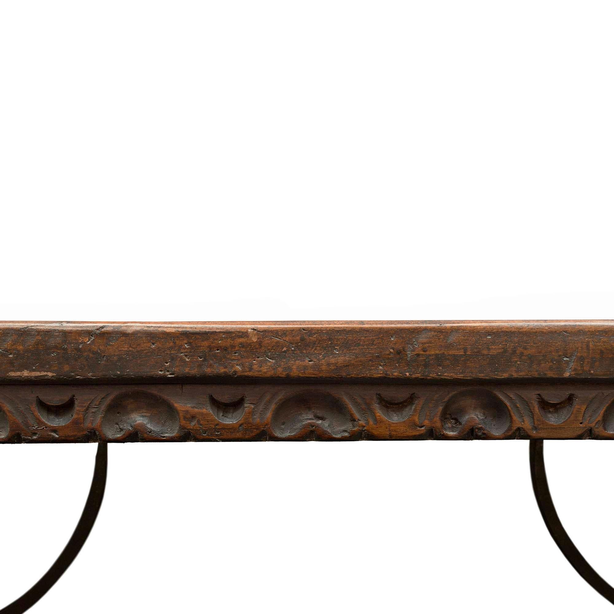 18th Century and Earlier 18th Century Spanish Solid Walnut Trestle Dining Table