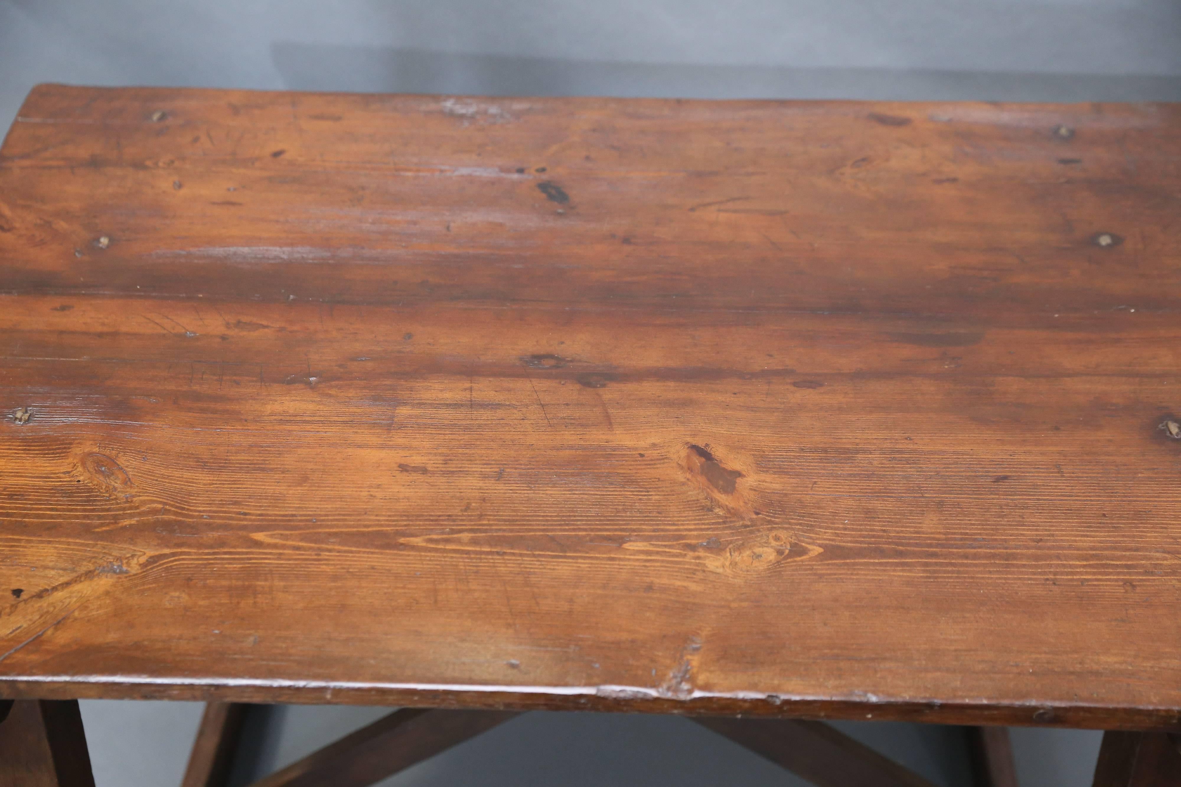 18th century Spanish St. Anthony table with wooden trestle.