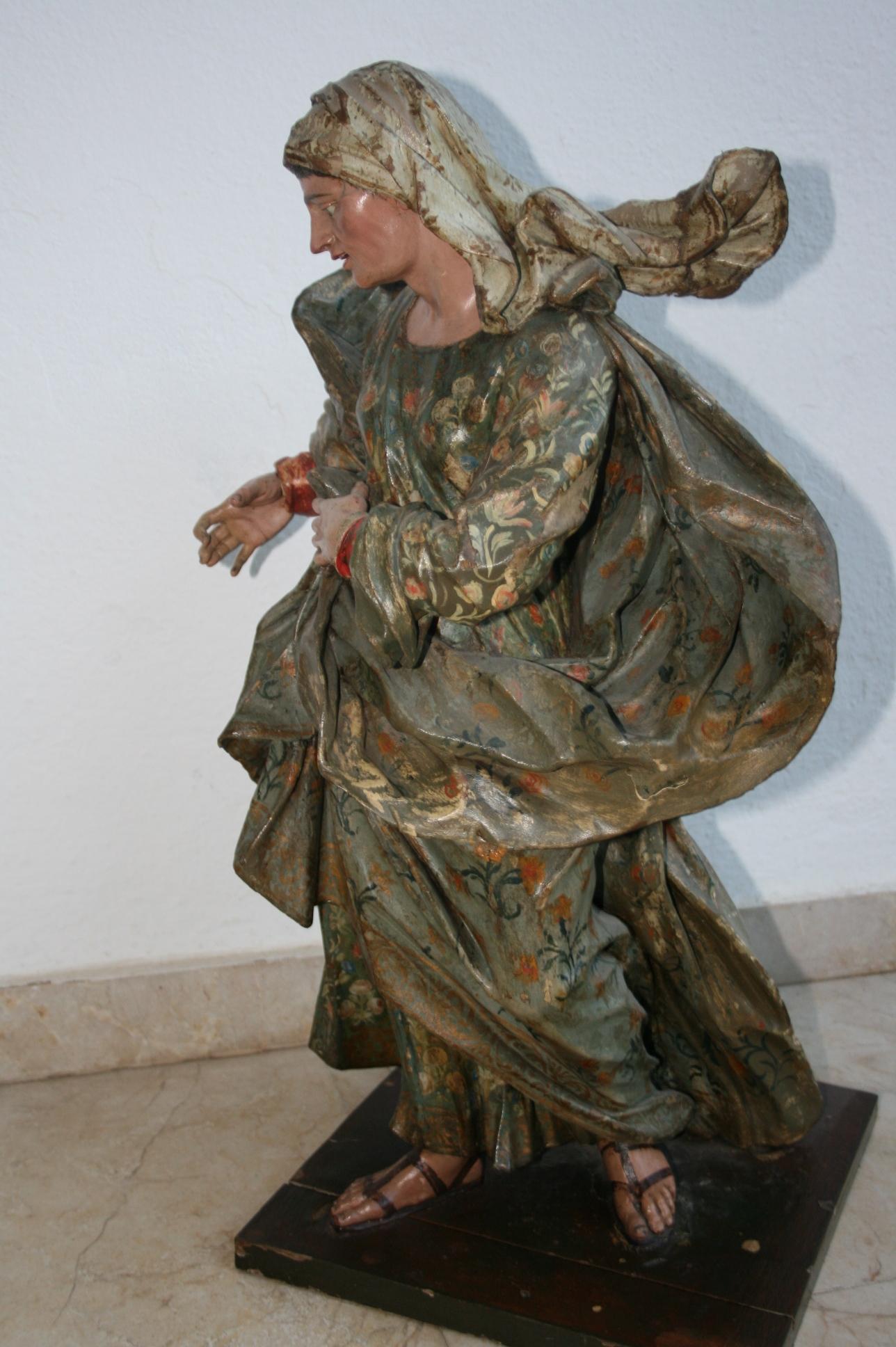 Polychromed 18th Century Spanish St Joachim & Anne with Child Virgin Mary Wooden Sculptures