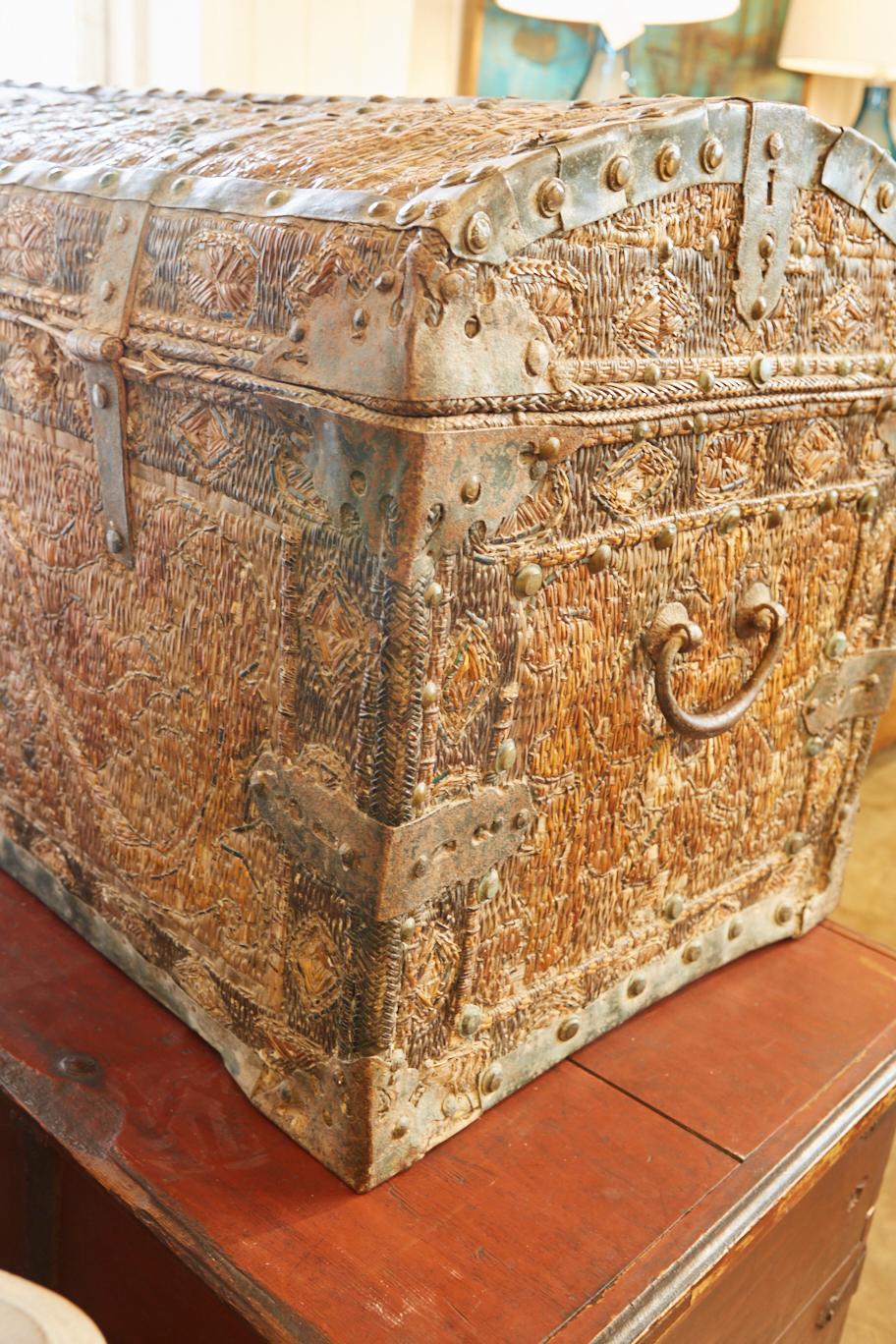 Spanish Colonial 18th Century Spanish Straw Work Trunk For Sale