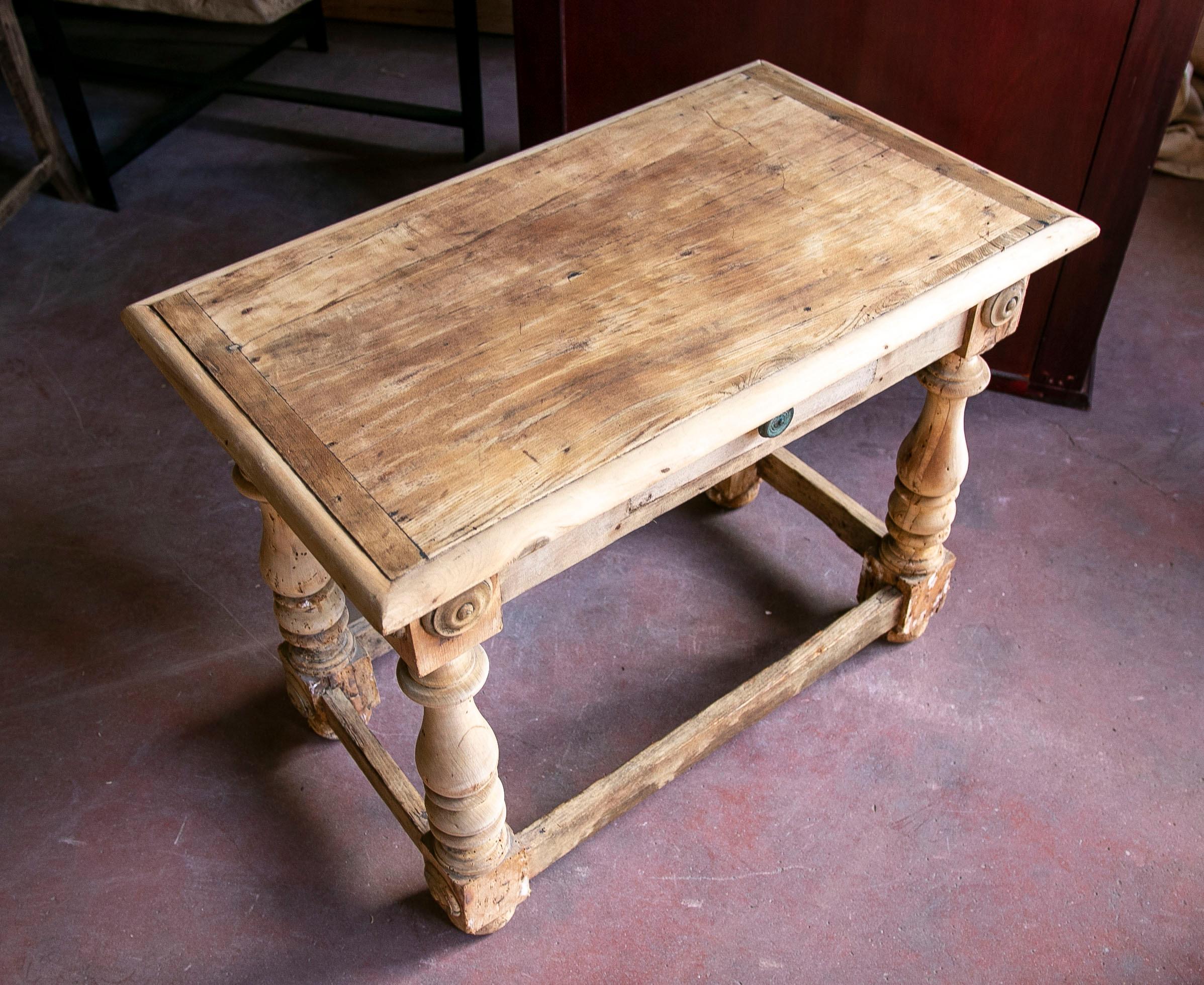 18th Century Spanish Table in the Colour of the Original  Wood with Drawer For Sale 12