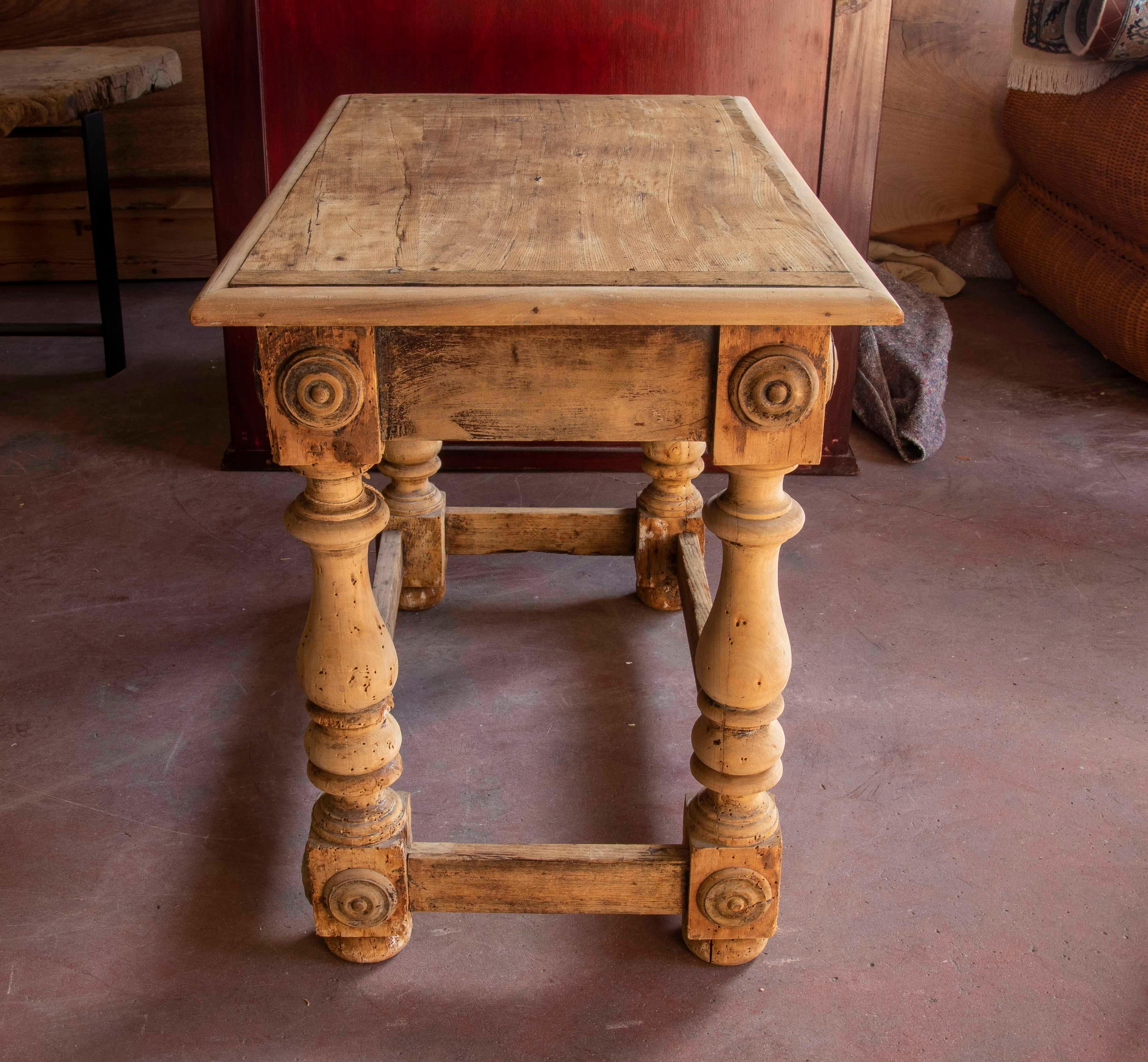 18th Century Spanish Table in the Colour of the Original  Wood with Drawer For Sale 4