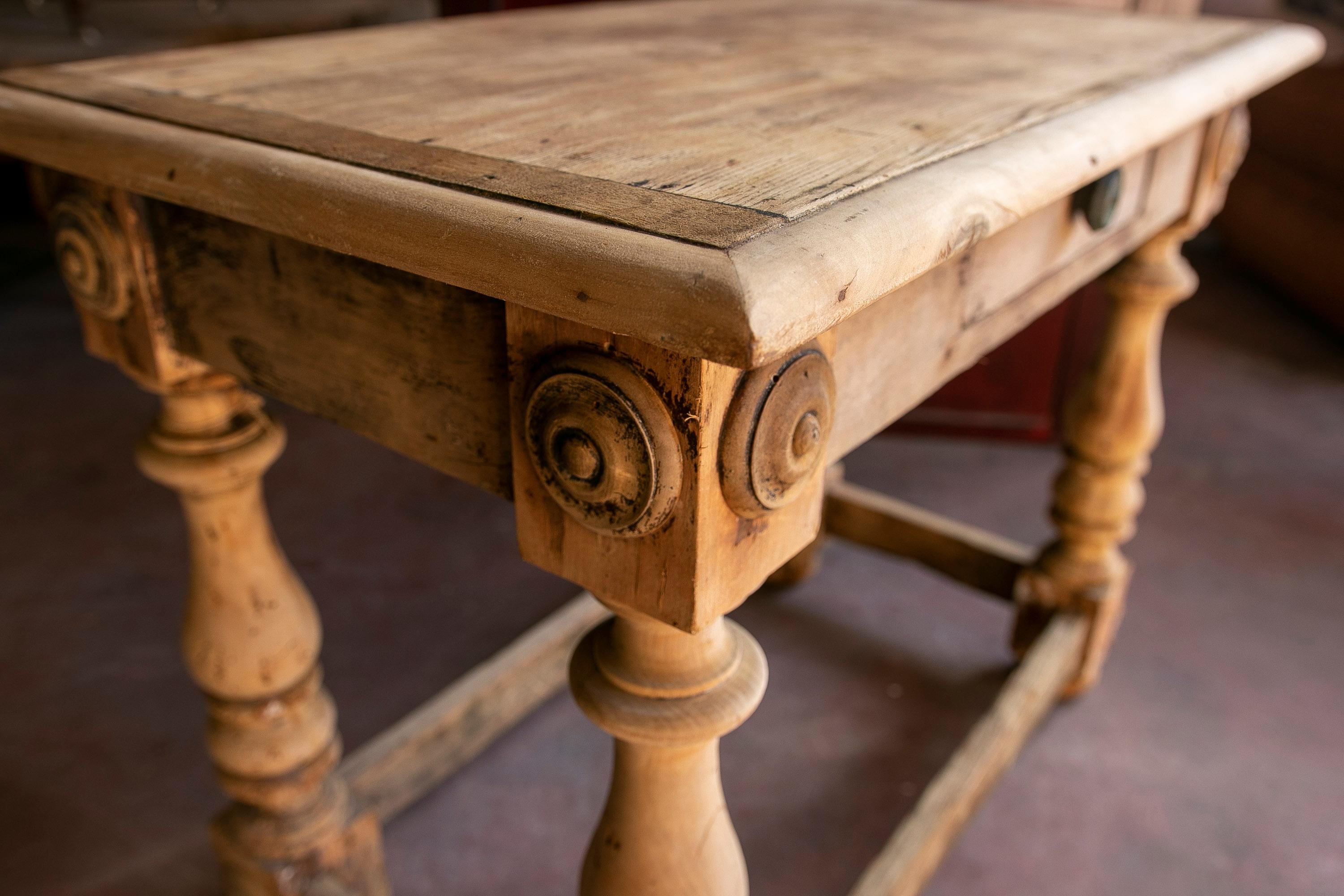18th Century Spanish Table in the Colour of the Original  Wood with Drawer For Sale 6