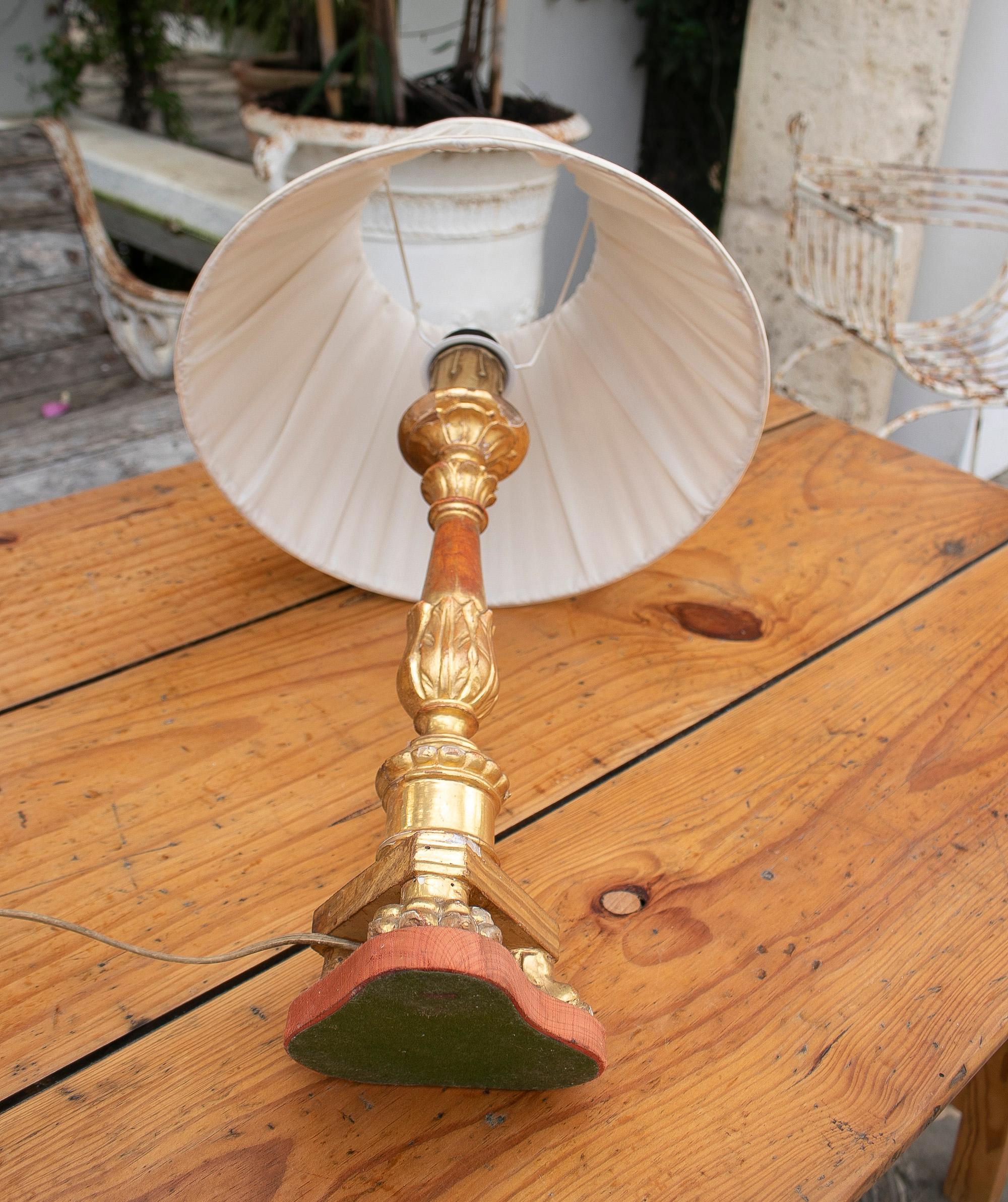 18th Century Spanish Table Lamp with Gilded Candel Holder and Claw Feet For Sale 7