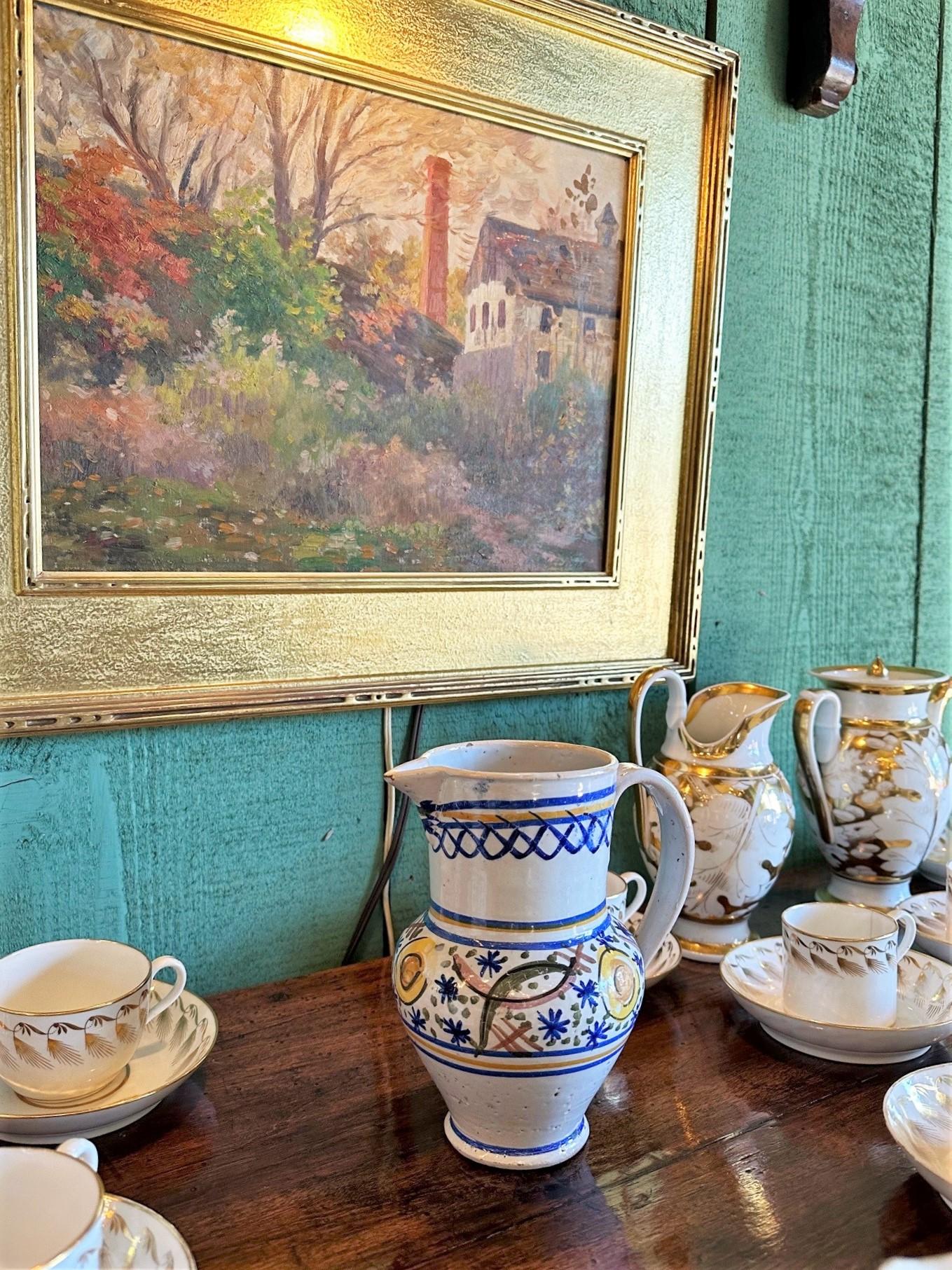 Glazed 18th Century Spanish Talavera De La Reina Pitcher Jar Bucaro Botijo Antiques LA