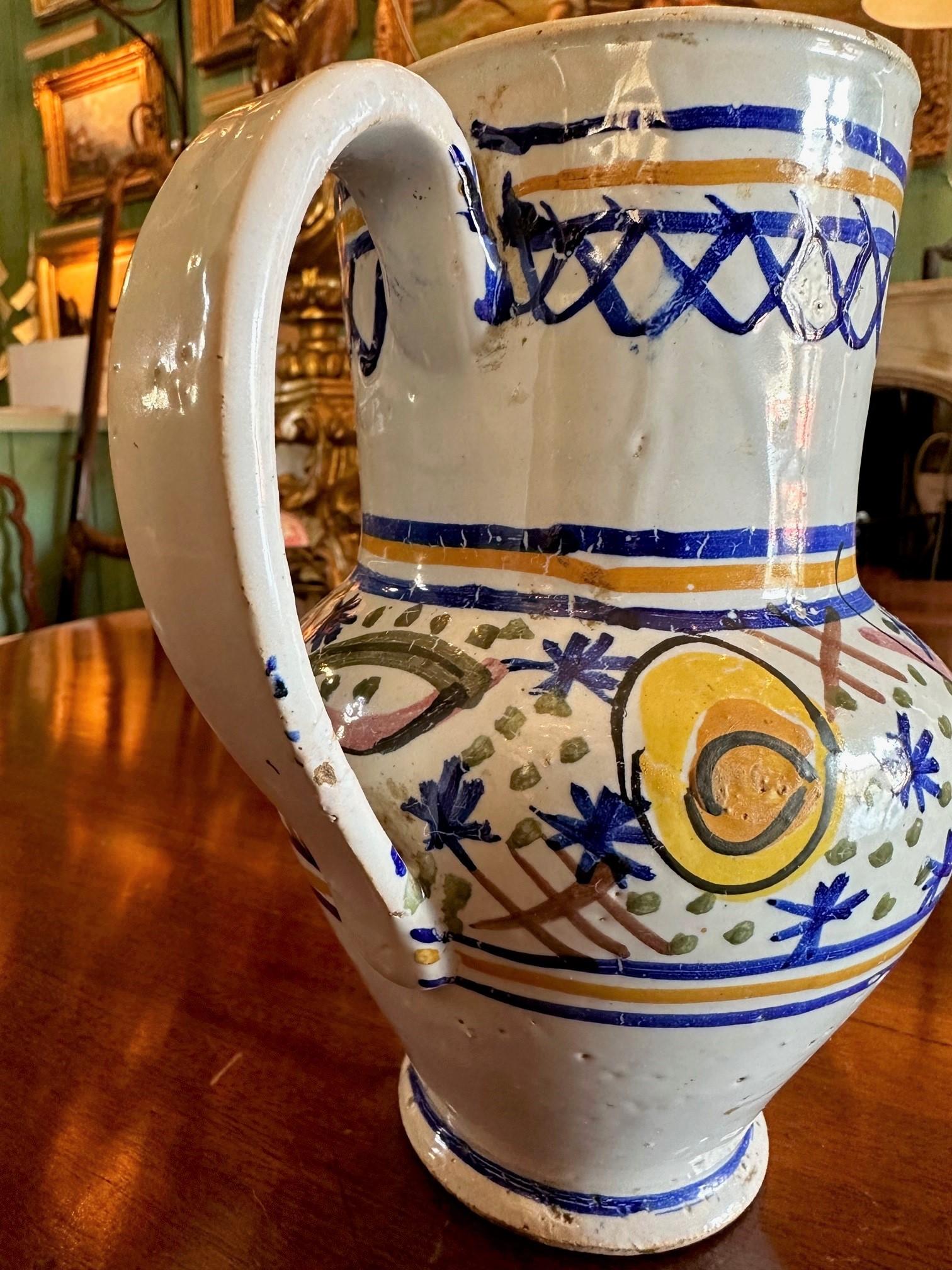 Ceramic 18th Century Spanish Talavera De La Reina Pitcher Jar Bucaro Botijo Antiques LA
