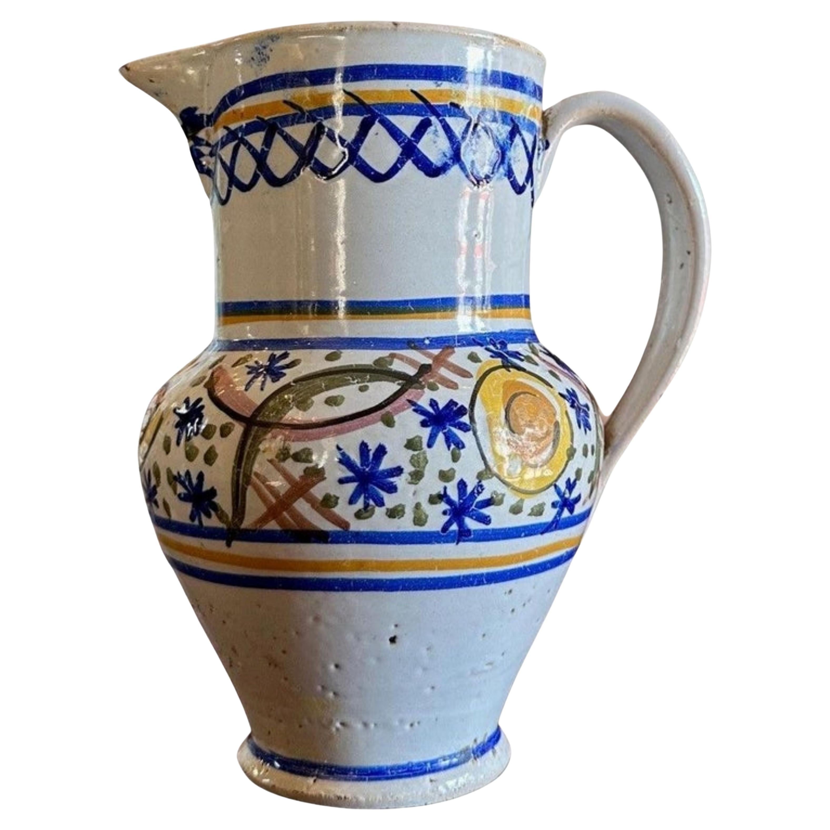 Brocca spagnola Talavera De La Reina del XVIII secolo Bucaro Botijo Antiques LA