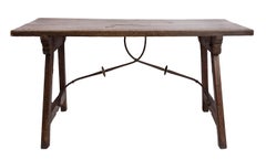 18th Century Spanish Trestle Style Writing Table, Rich Wood Grain, Iron Hardware