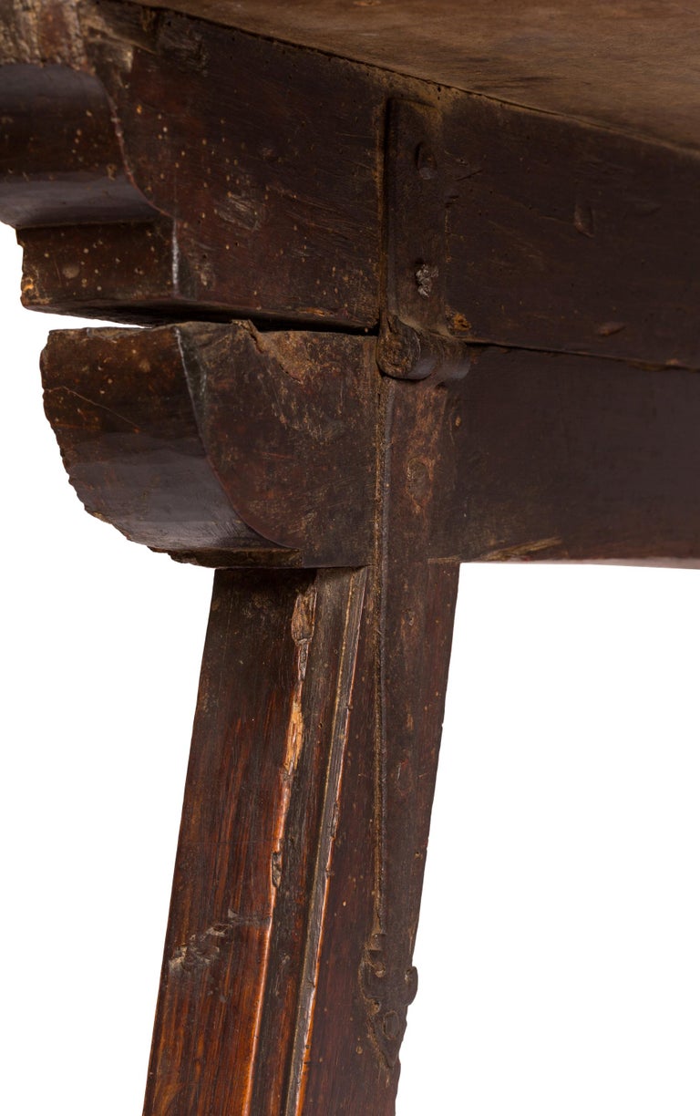 18th Century and Earlier 18th Century Spanish Trestle Style Writing Table, Rich Wood Grain, Iron Hardware For Sale