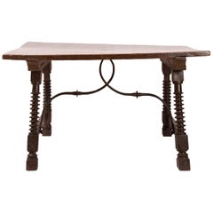 18th Century Spanish Trestle Style Writing Table with Spool Turned Legs