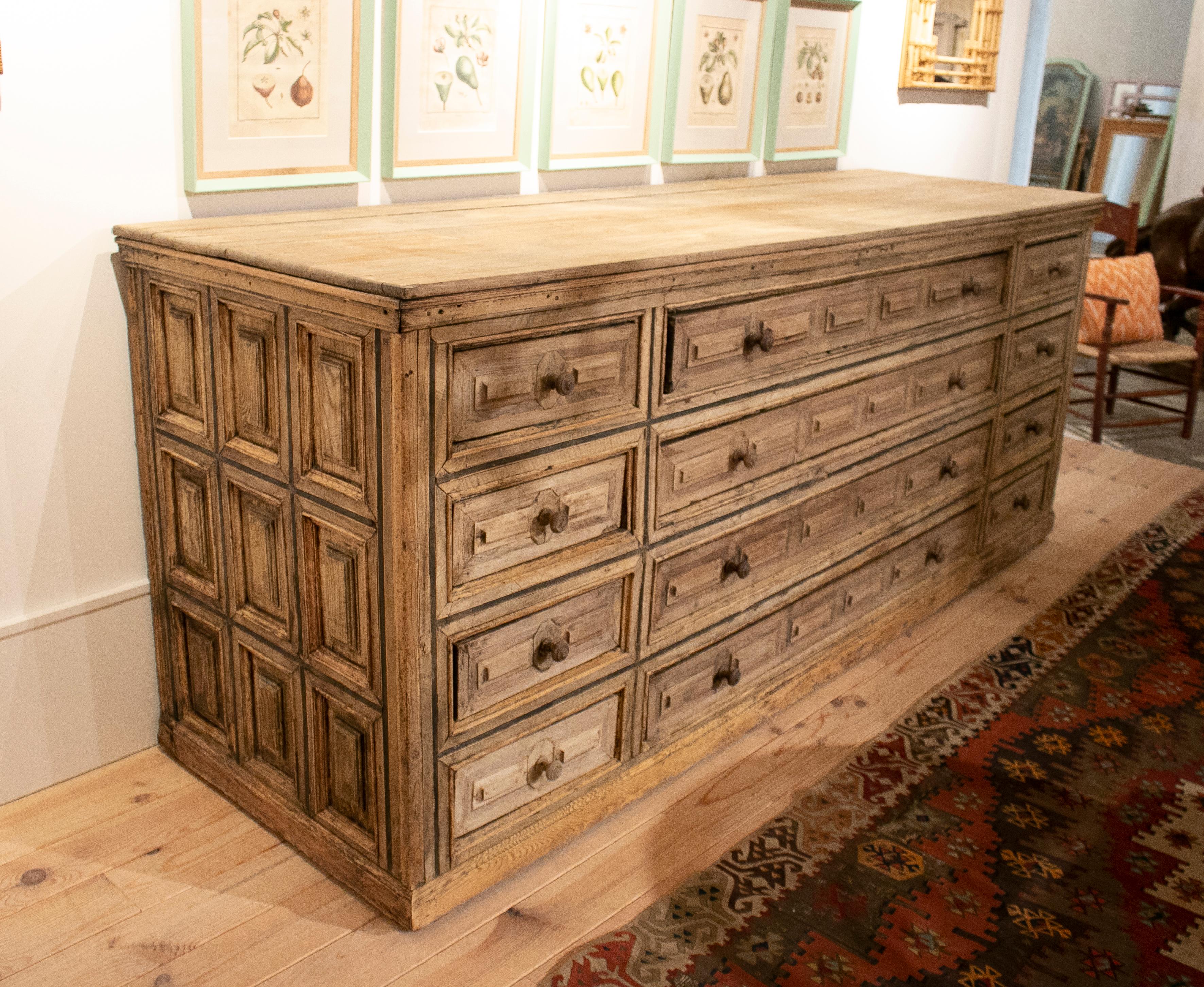 18th century Spanish twelve drawer panelled chest.