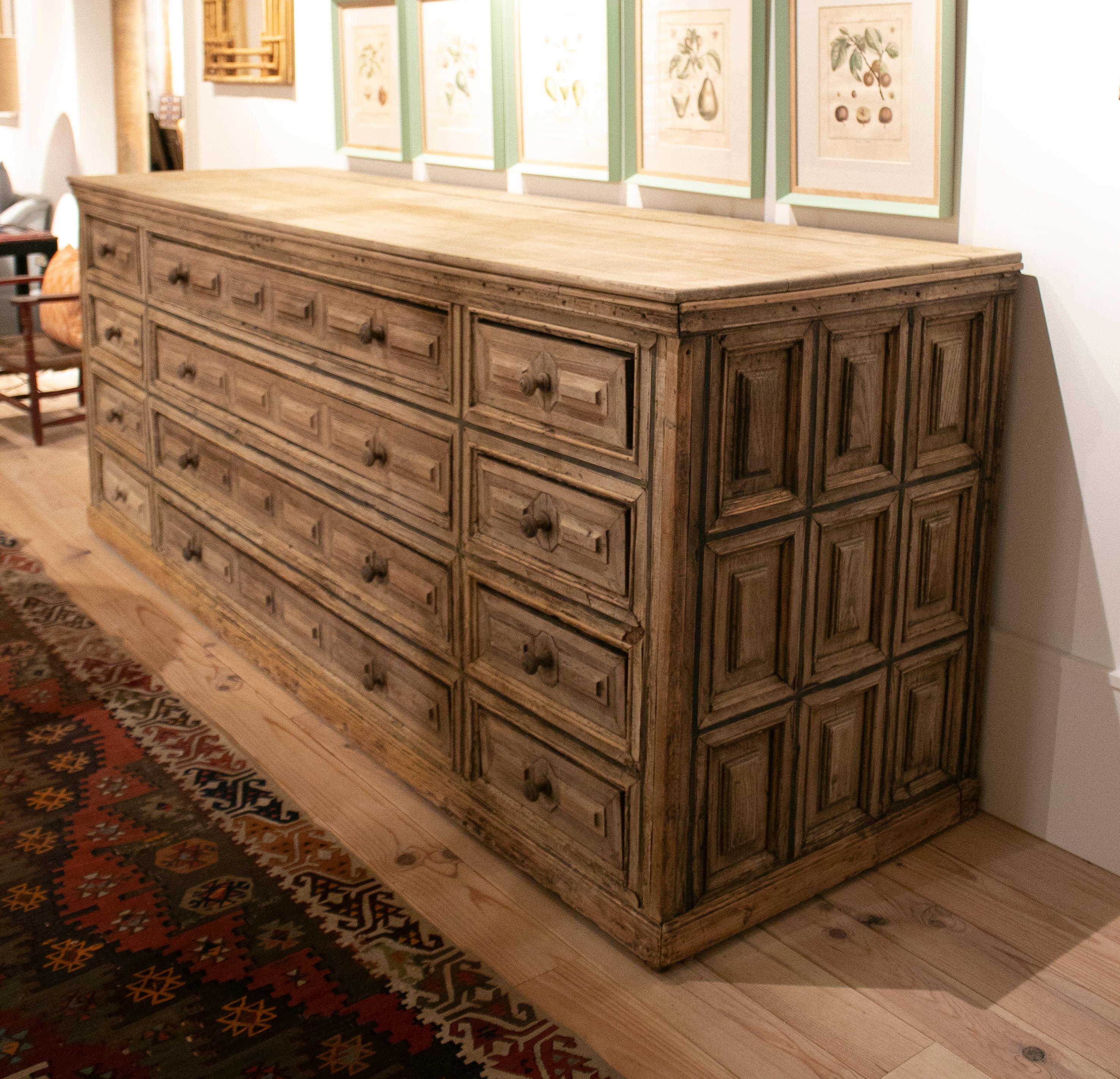 Wood 18th Century Spanish Twelve Drawer Panelled Chest