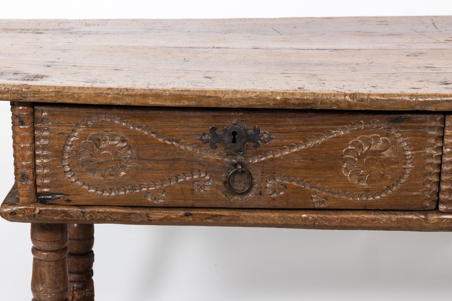 18th Century Spanish Two-Drawer Walnut Table For Sale 8