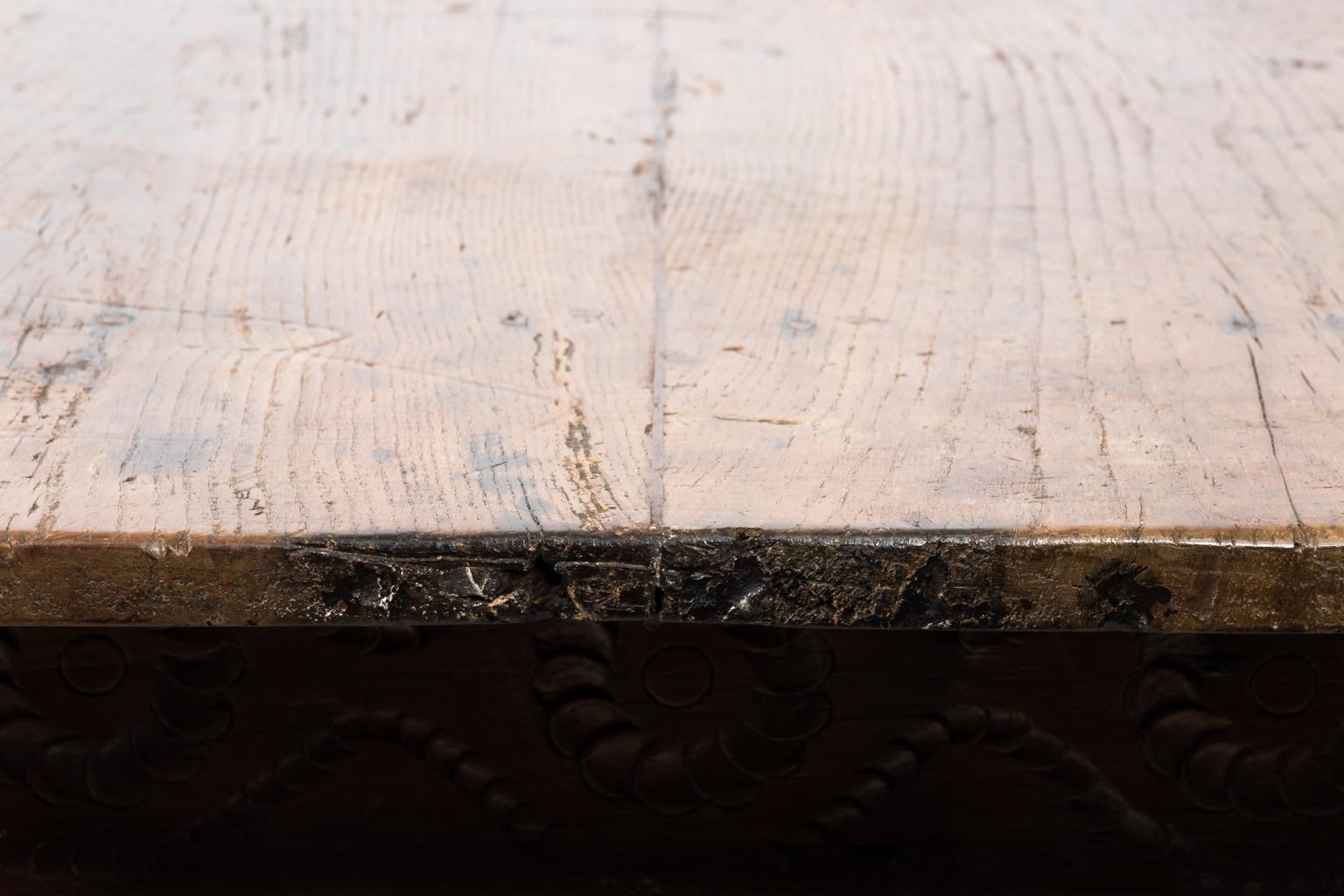 Carved 18th Century Spanish Two-Drawer Walnut Table For Sale