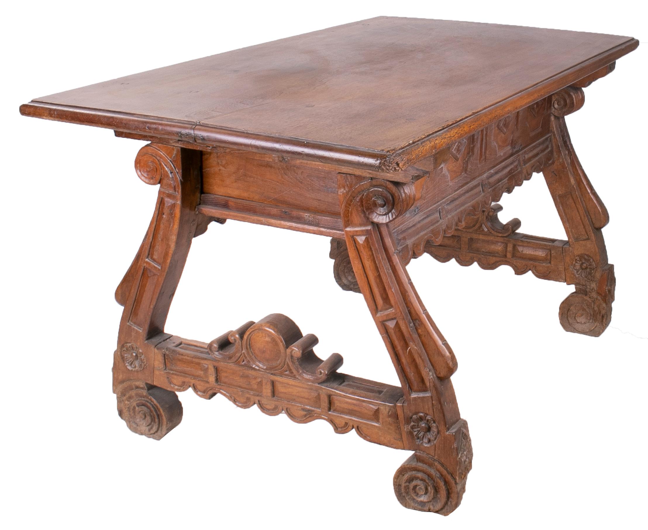 Wood 18th Century Spanish Two-Drawer Walnut Table