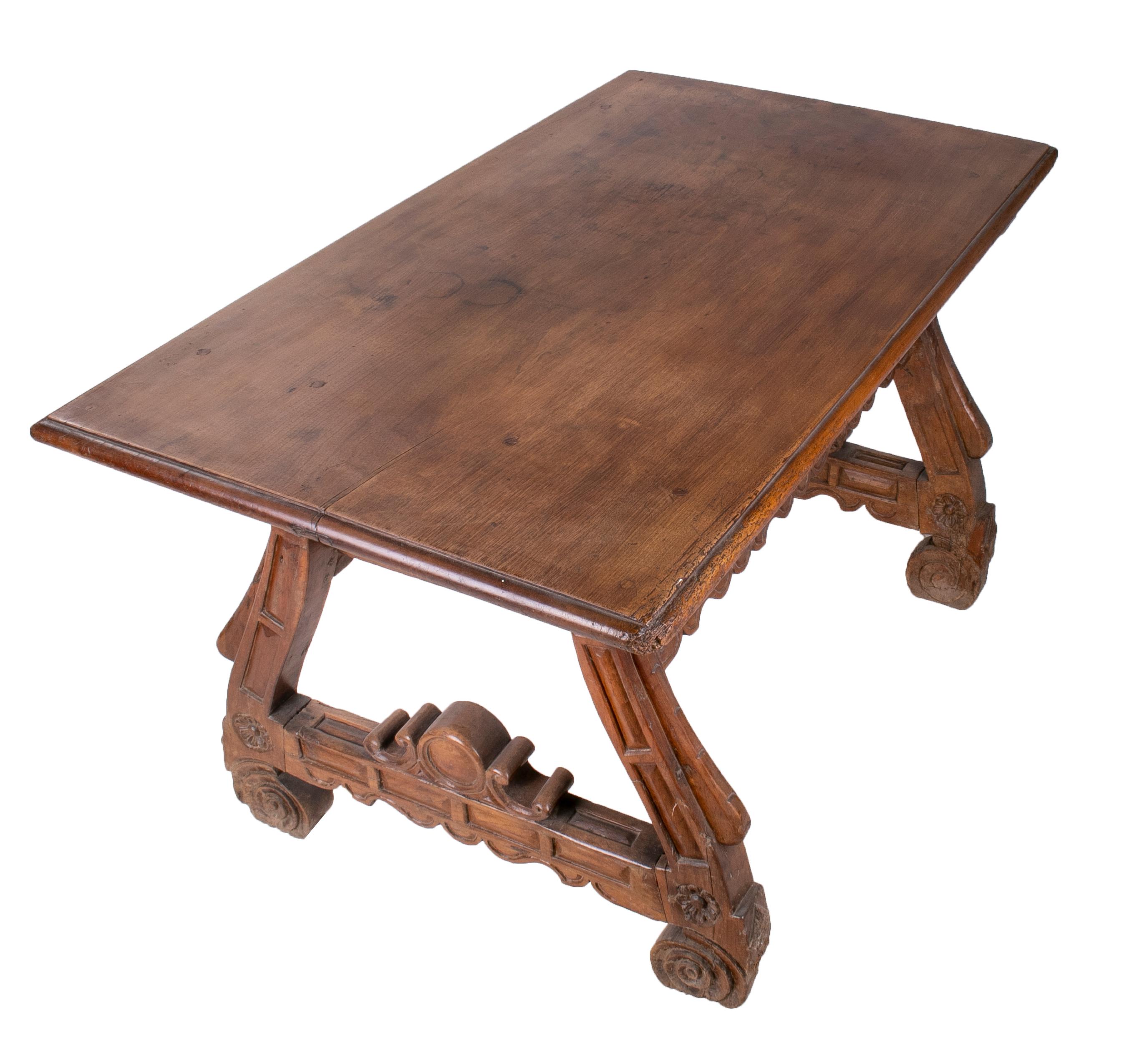 18th Century Spanish Two-Drawer Walnut Table 1