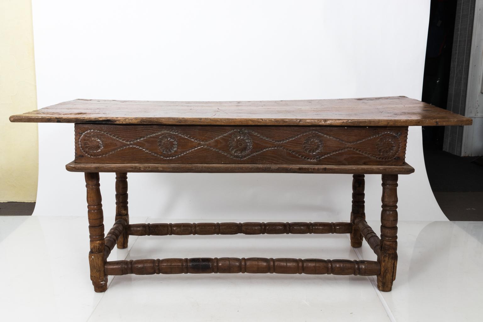 Giltwood 18th Century Spanish Two-Drawer Walnut Table For Sale