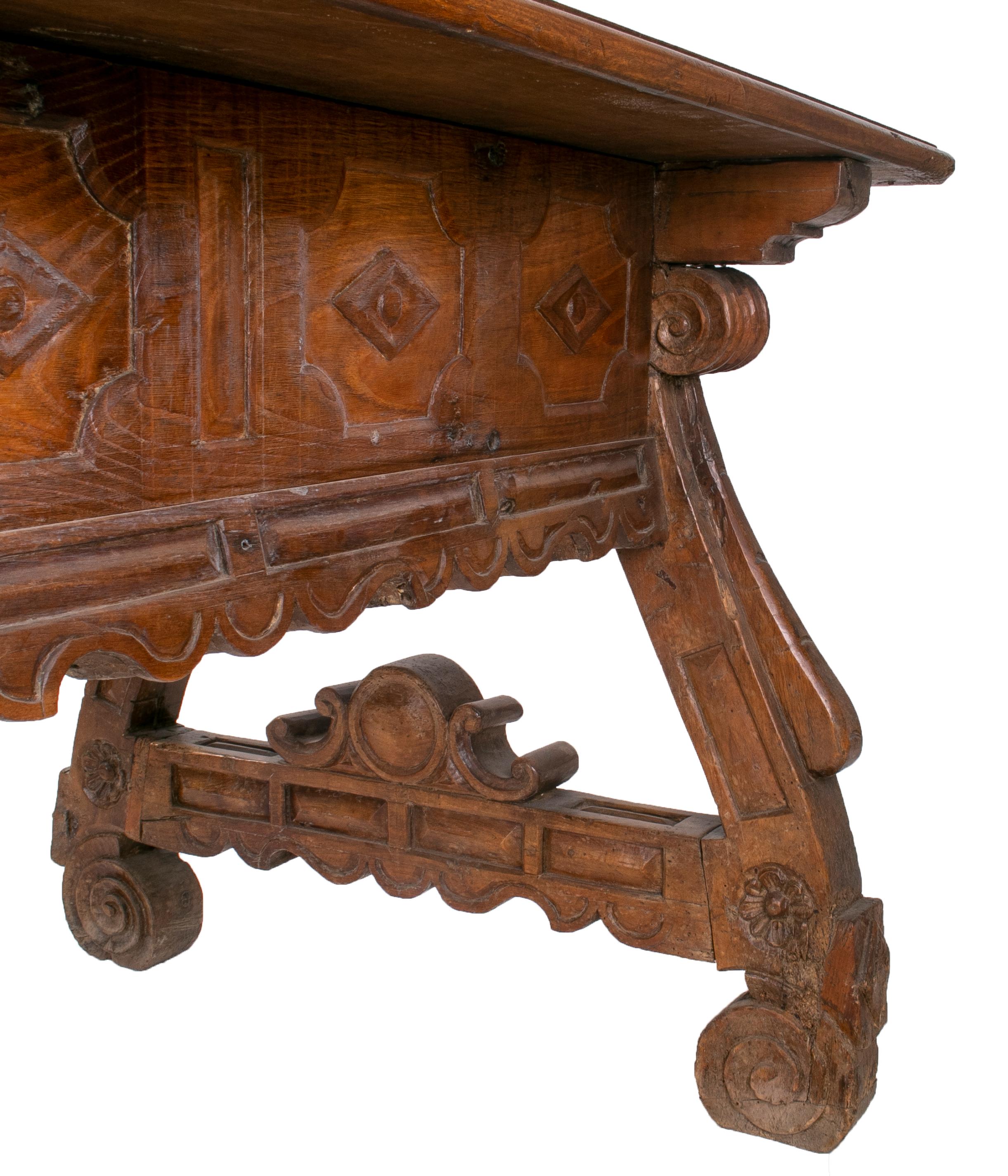 18th Century Spanish Two-Drawer Walnut Table 4