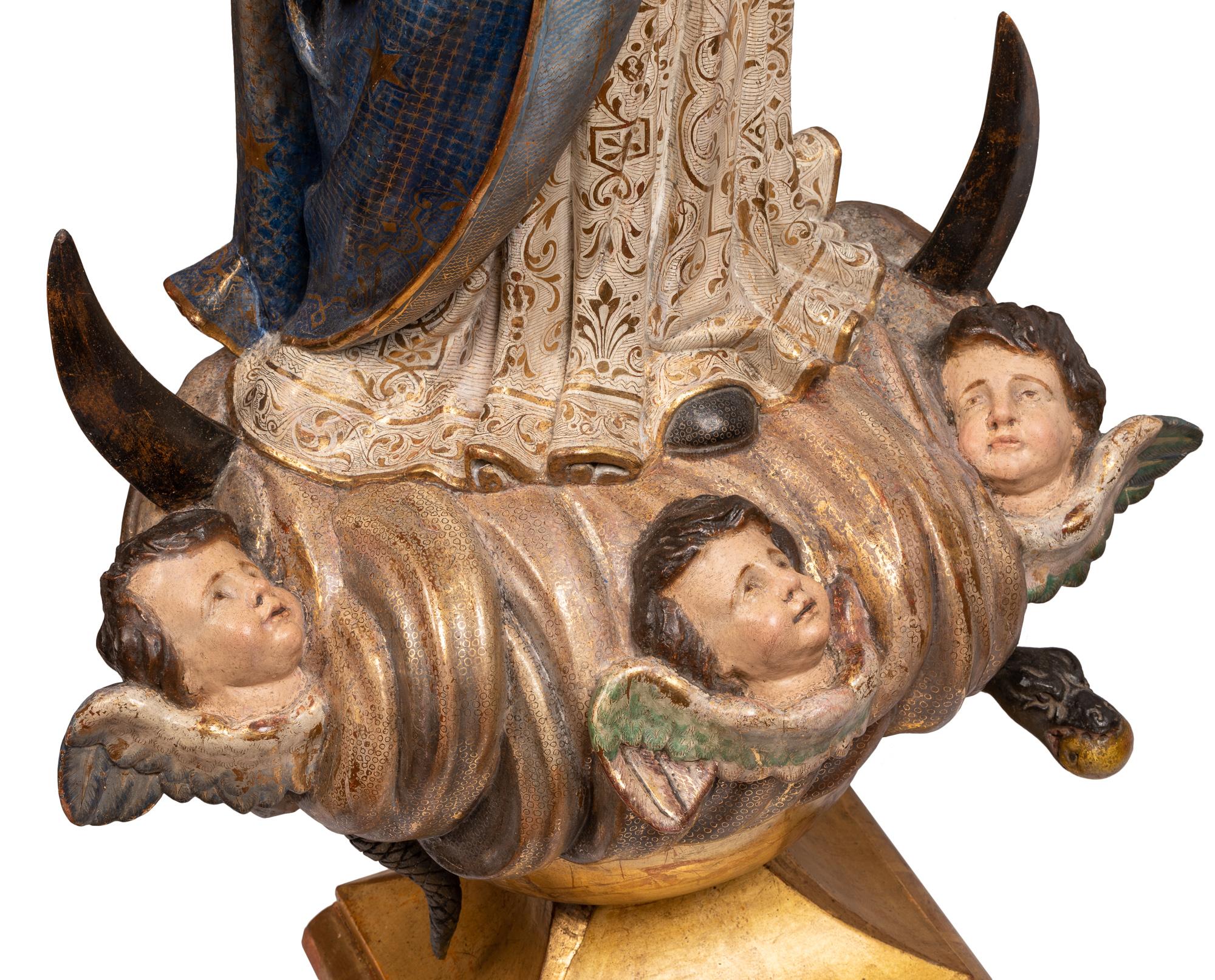 Handgefertigte Skulptur der spanischen Jungfrau Maria von makelloser Konception aus dem 18. Jahrhundert im Angebot 4
