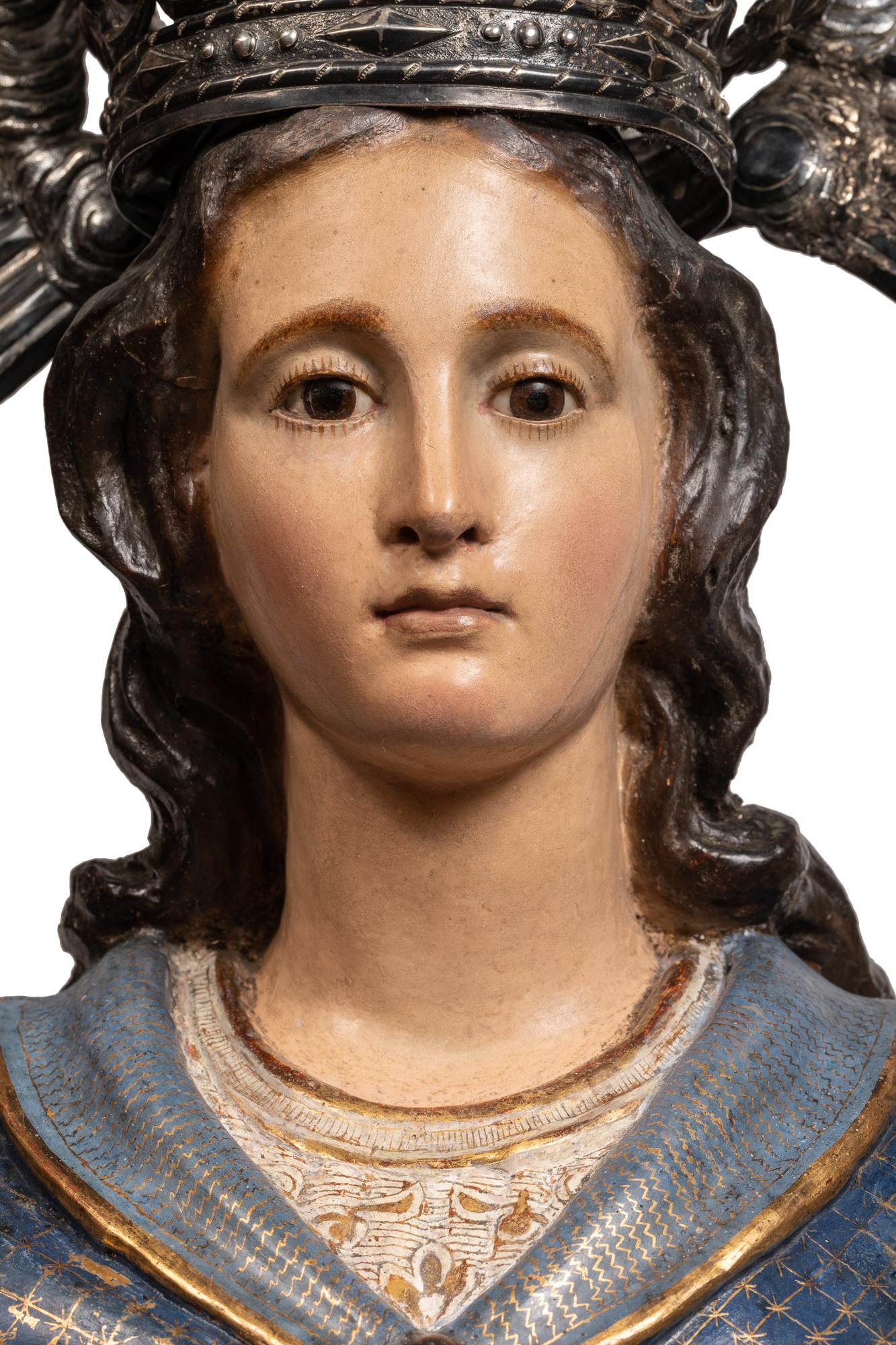 Handgefertigte Skulptur der spanischen Jungfrau Maria von makelloser Konception aus dem 18. Jahrhundert im Angebot 8