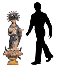 18th Century Spanish Virgin Mary of Immaculate Conception, Handcrafted Sculpture