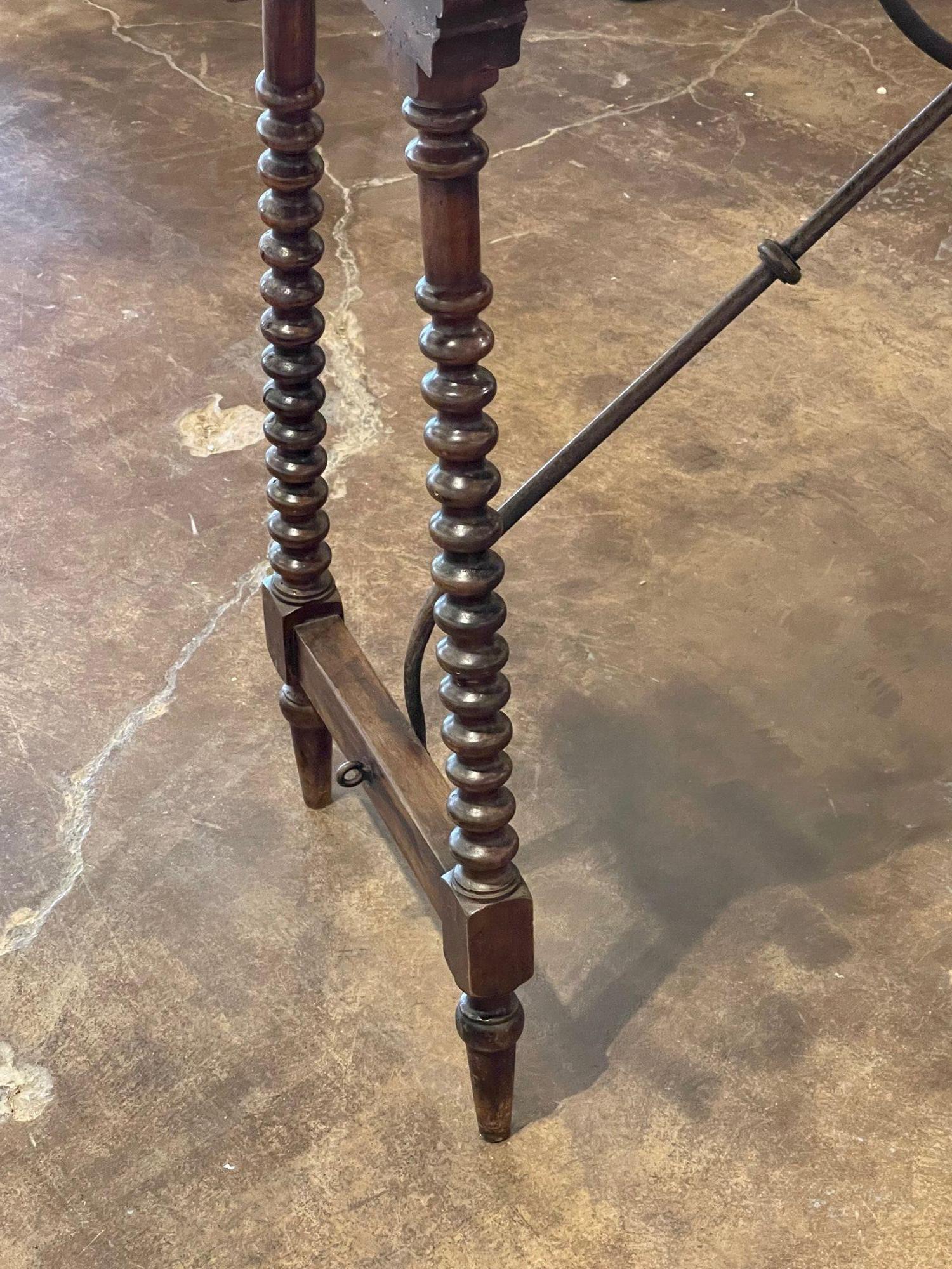 Italian 18th Century Spanish Walnut and Iron Turned Leg Side Table