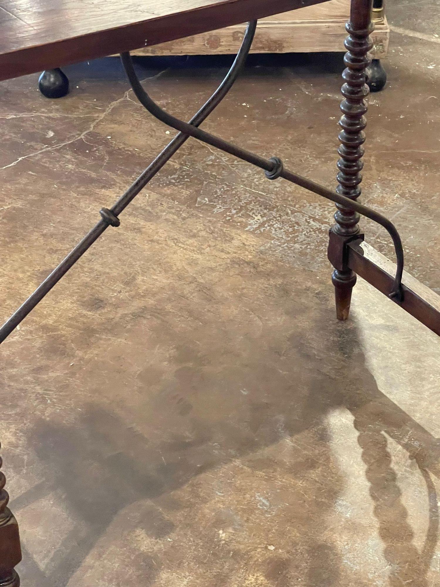 18th Century Spanish Walnut and Iron Turned Leg Side Table In Good Condition In Dallas, TX
