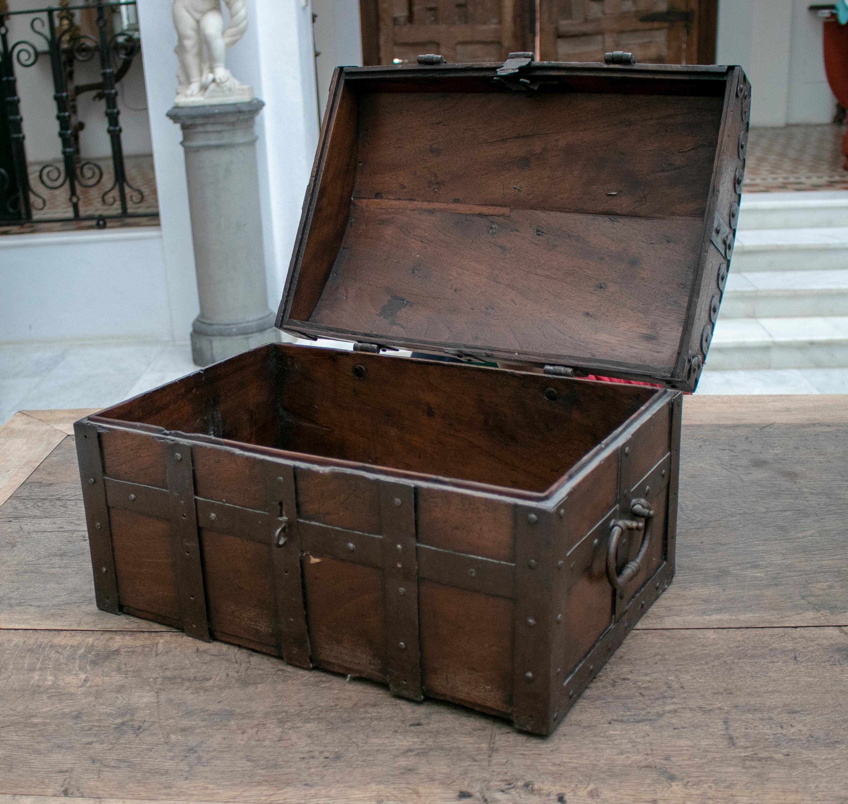 18th Century Spanish Walnut Chest with Wrought Iron Fittings 6