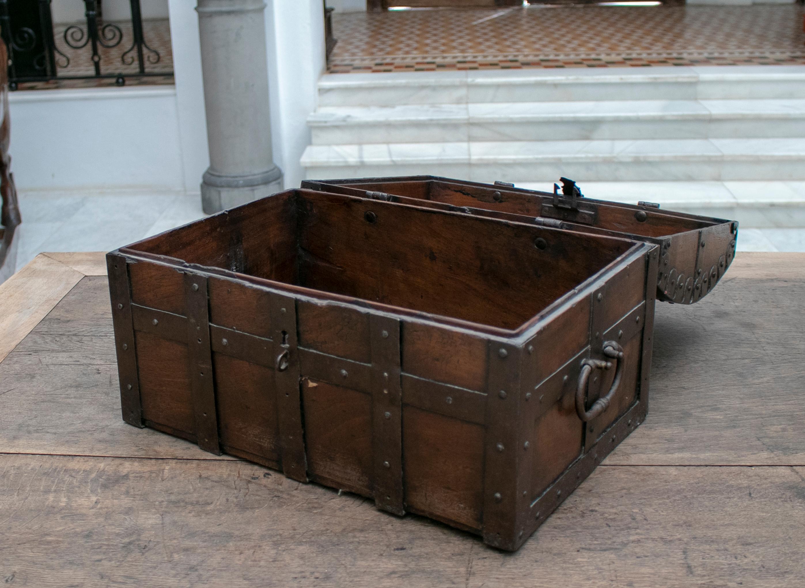 18th Century Spanish Walnut Chest with Wrought Iron Fittings 7