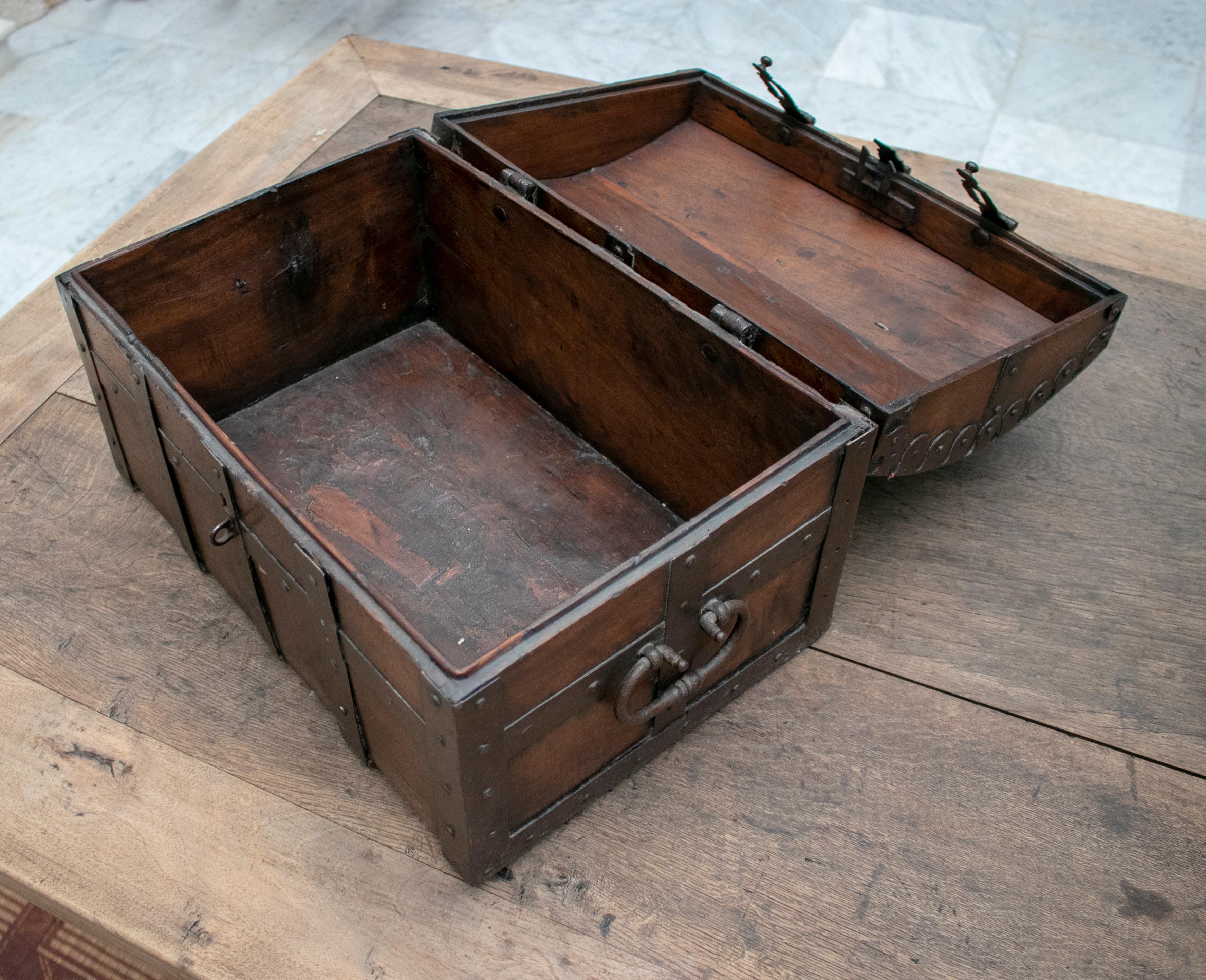 18th Century and Earlier 18th Century Spanish Walnut Chest with Wrought Iron Fittings