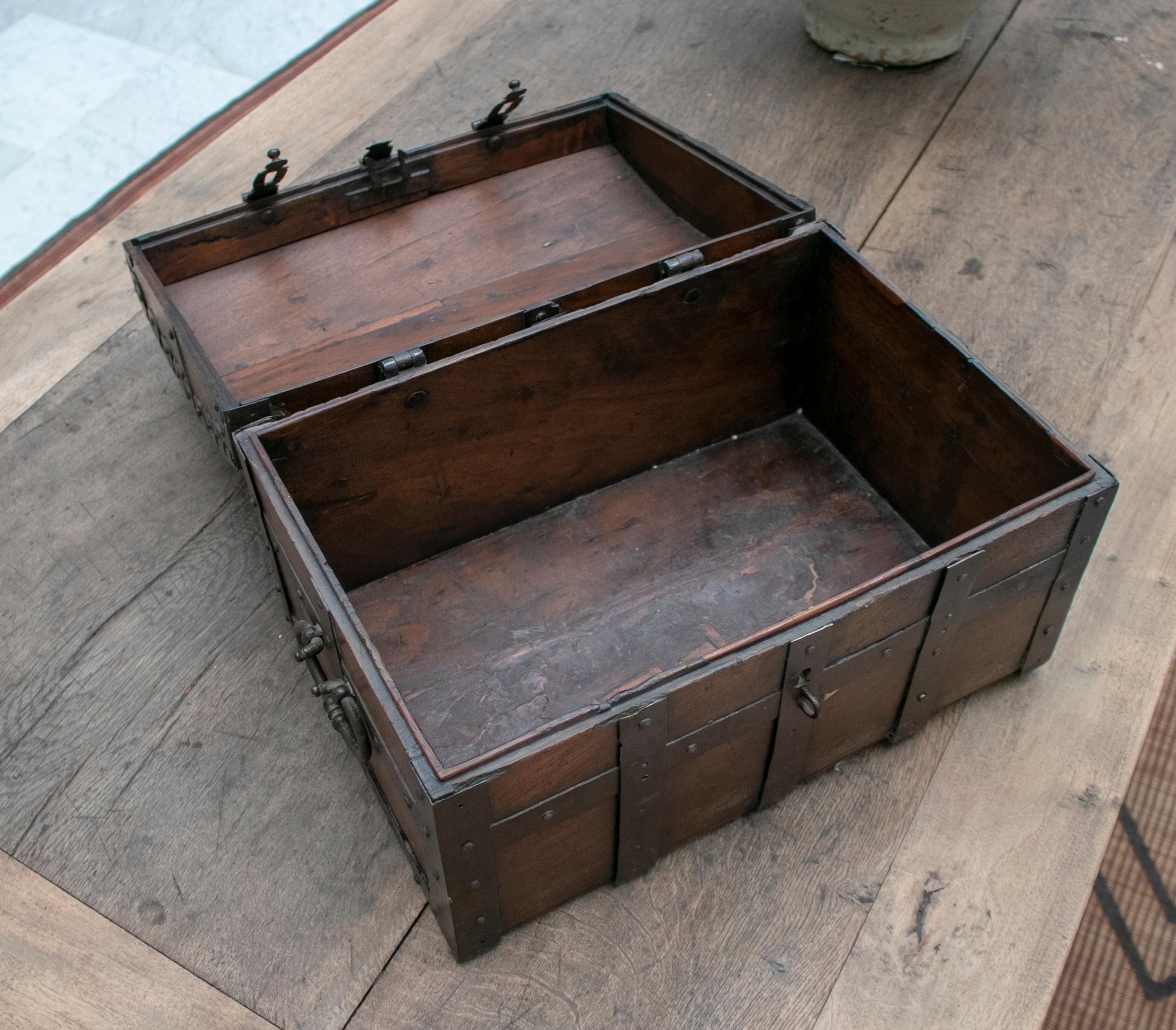 18th Century Spanish Walnut Chest with Wrought Iron Fittings 1